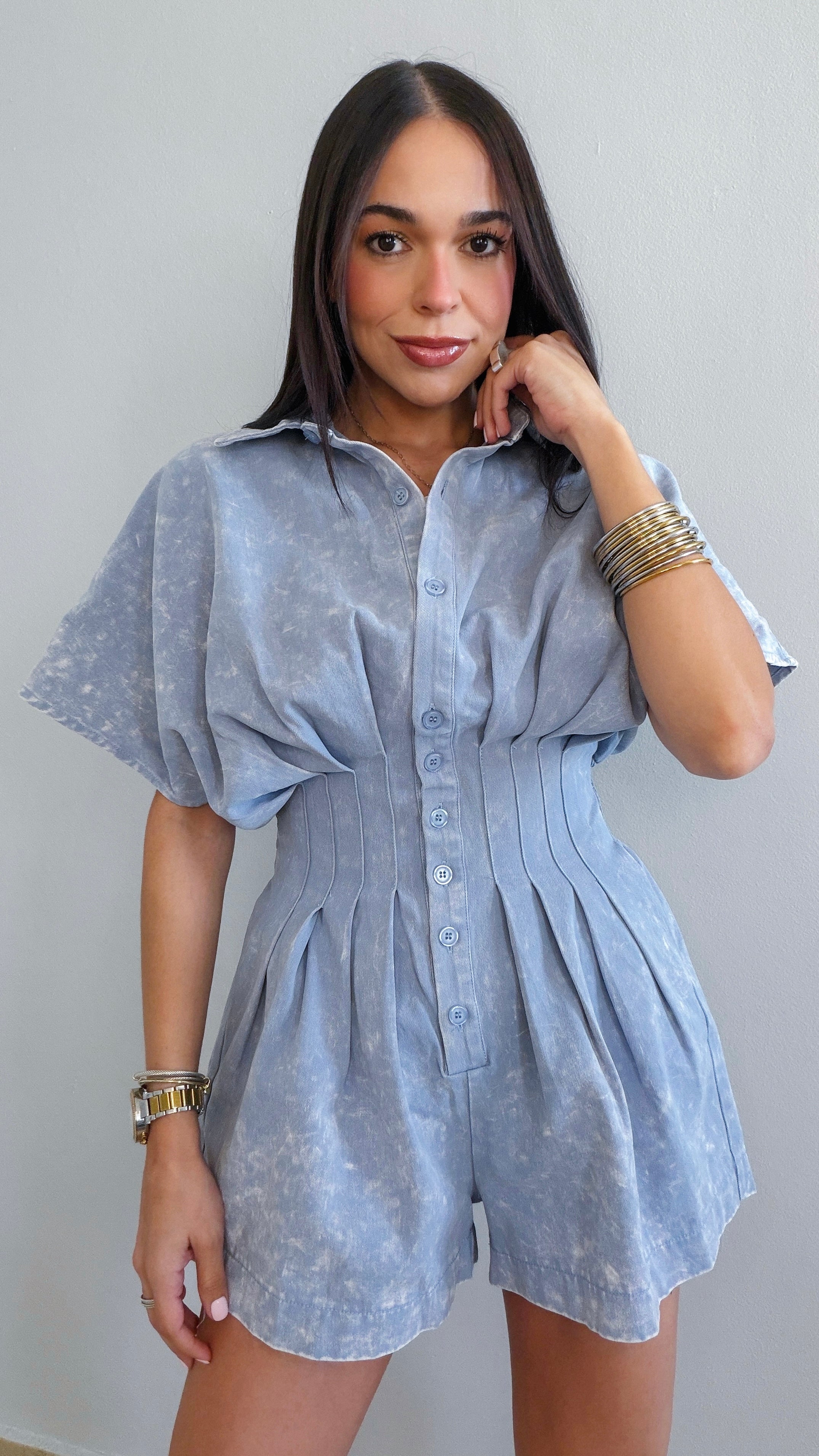 LARA LIGHT BLUE TWILL ROMPER