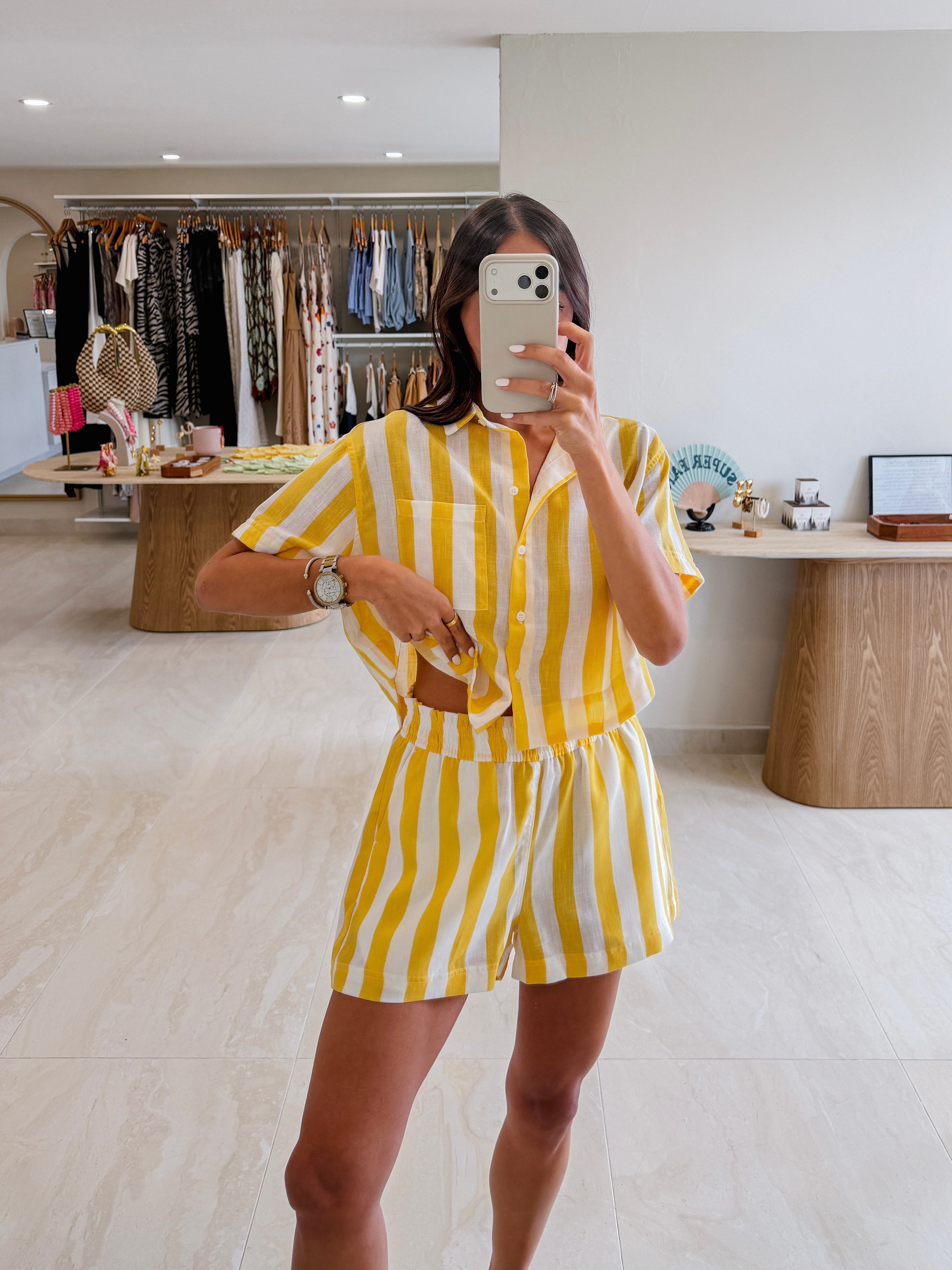 SOL YELLOW STRIPED SHORTS SET