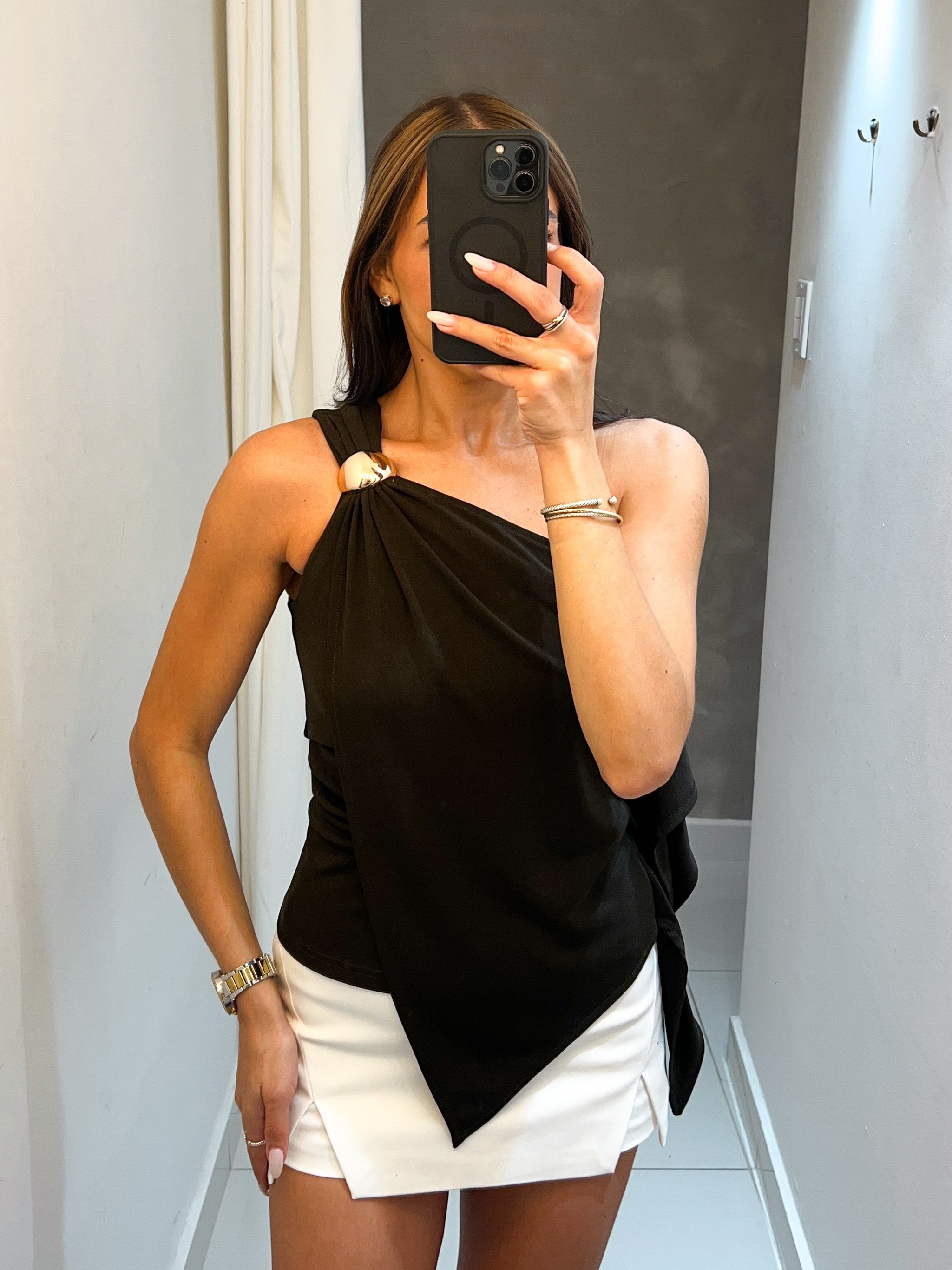 HOLLY METAL RING TOP IN DARK BROWN