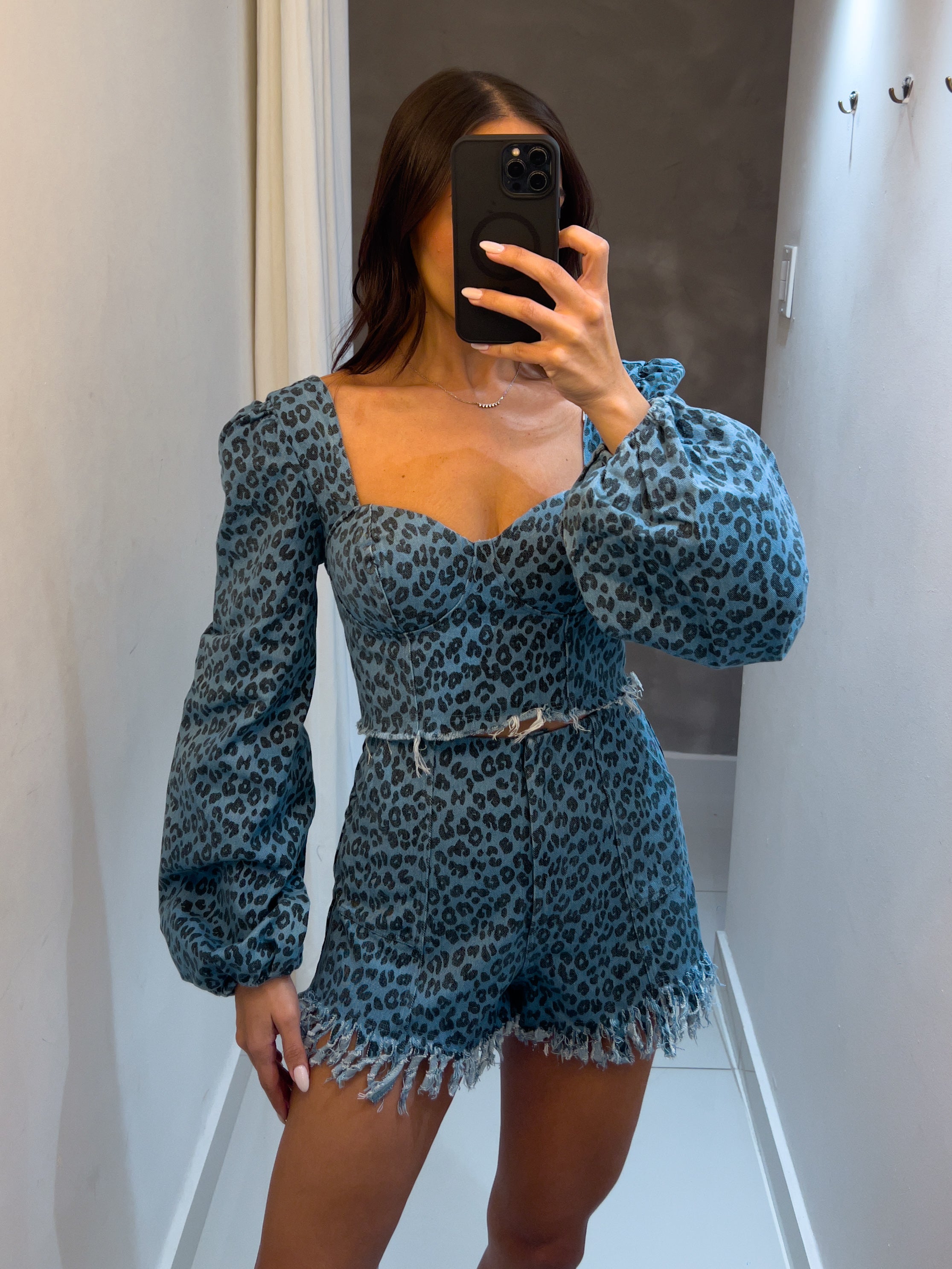 RENATA DENIM/LEOPARD SHORT SET