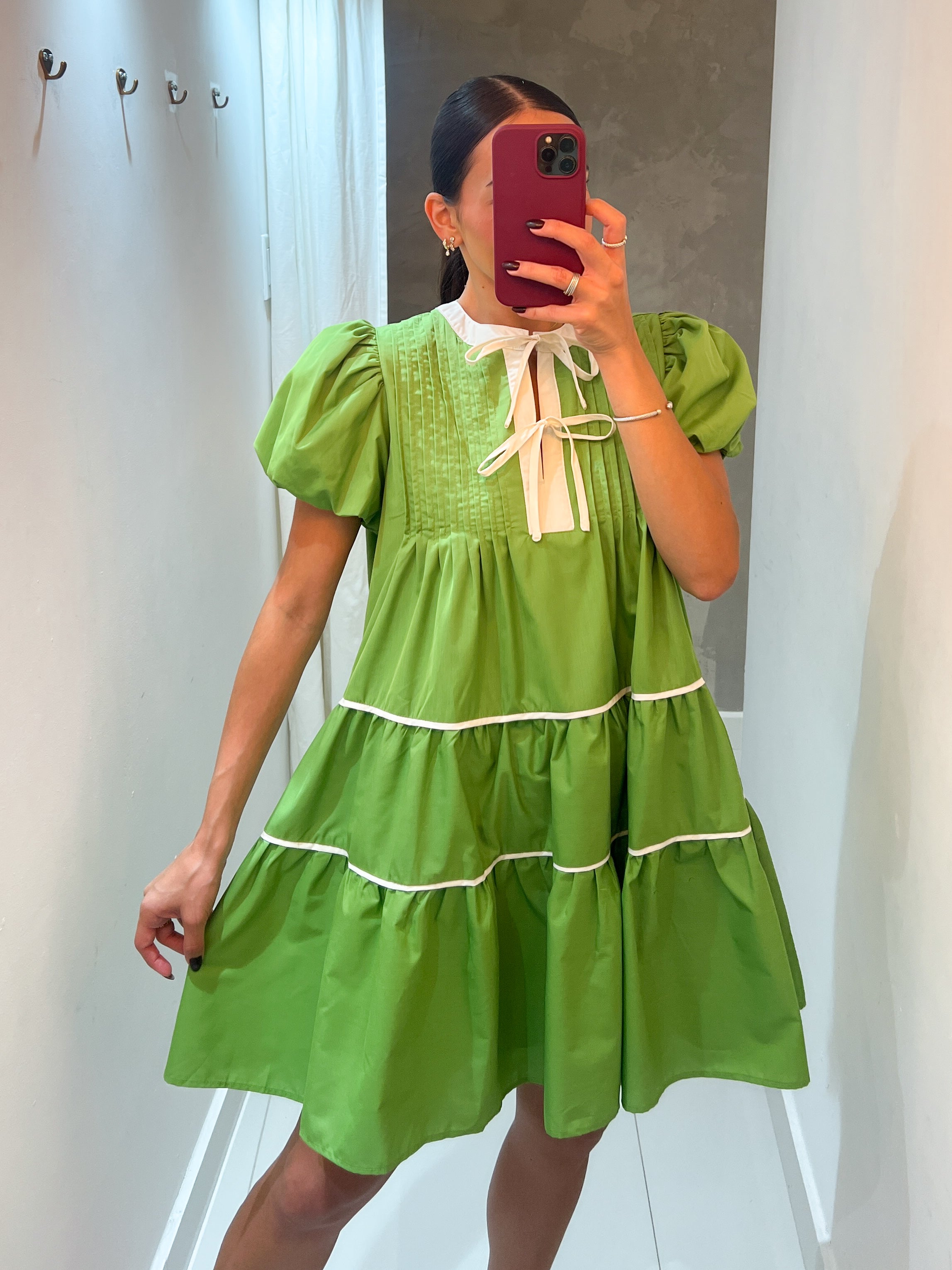 ELISSA BUBBLE SLEEVE GREEN DRESS