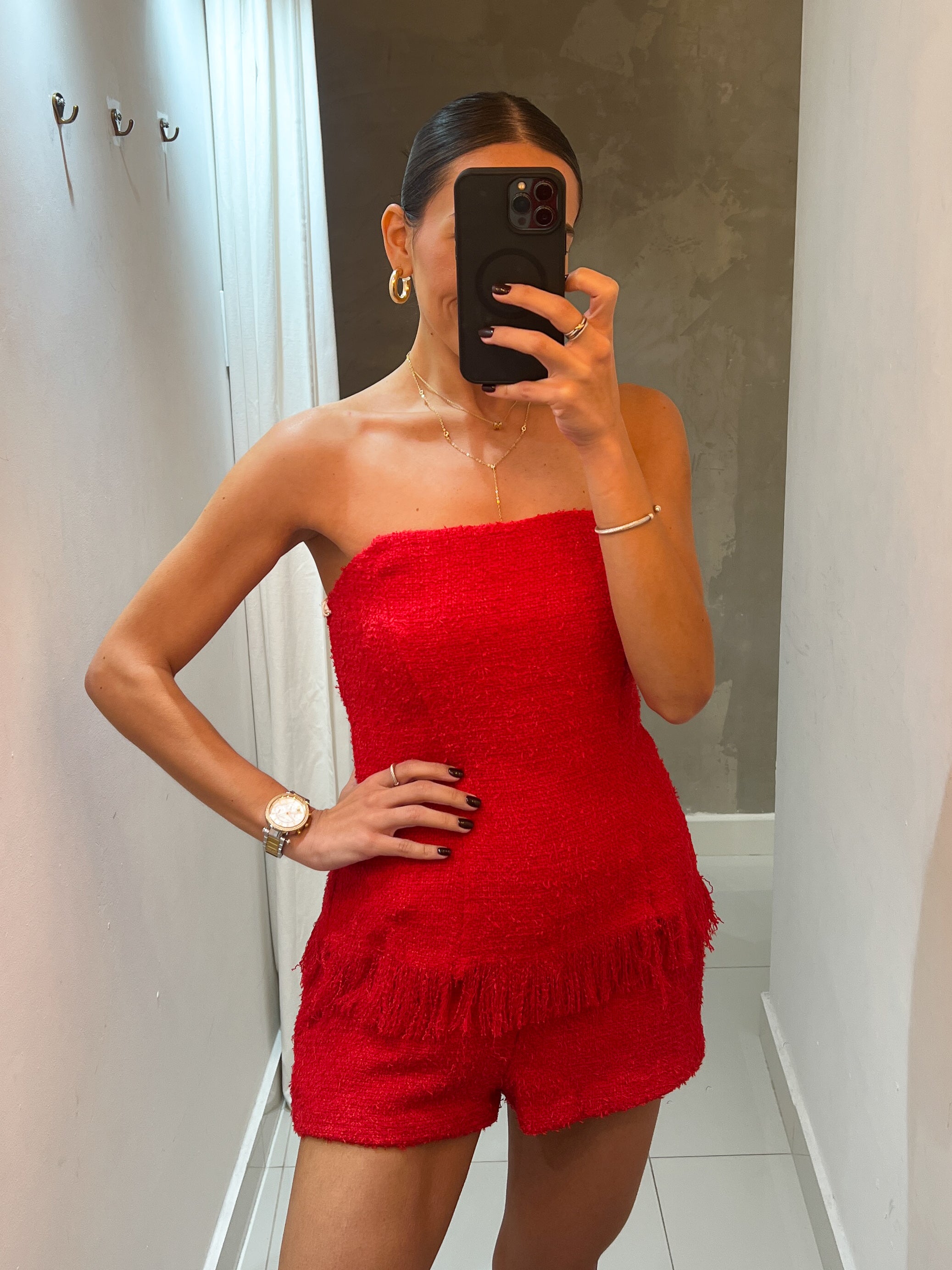 NOELLE TWEED SHORTS SET IN RED