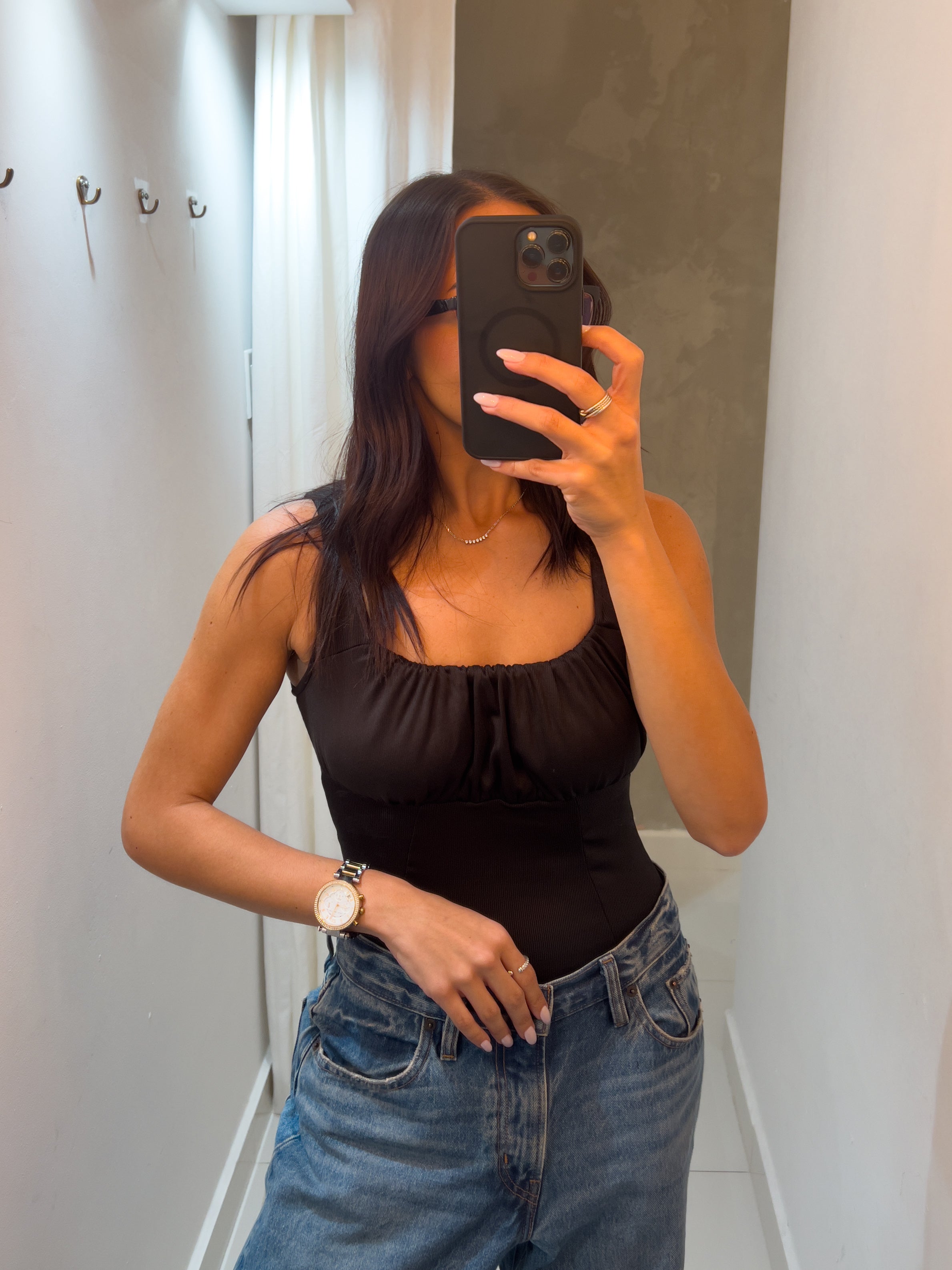 KATE BLACK RIBBED BODYSUIT