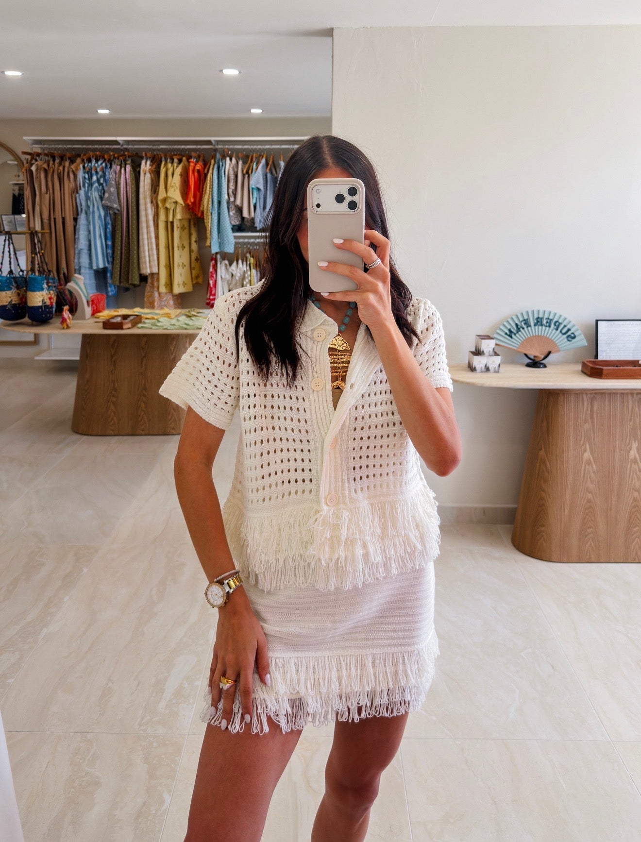 MARISA WHITE CROCHET KNIT SET