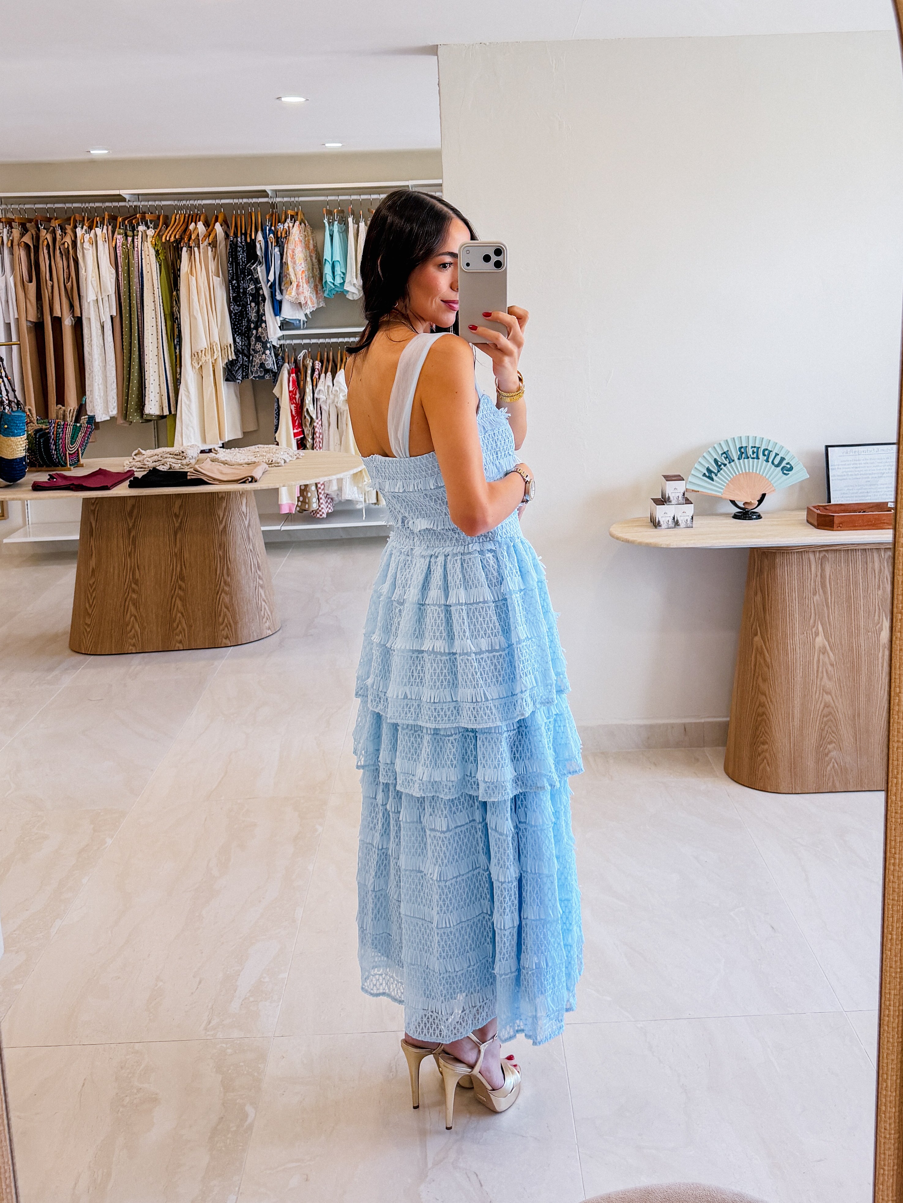 FABIANA ICE BLUE RUFFLE MAXI DRESS