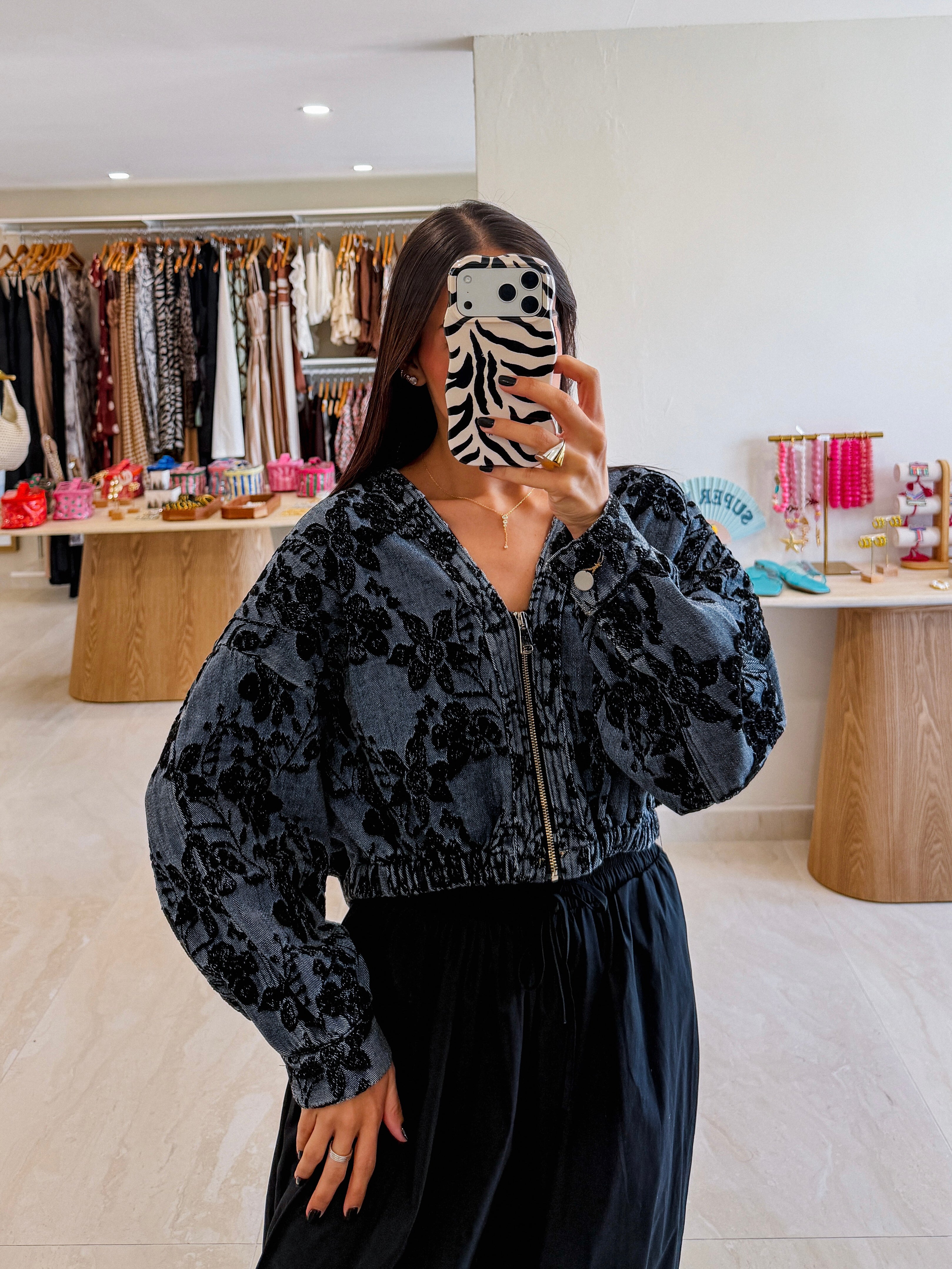 ZENITH DENIM CONTRAST PRINT JACKET