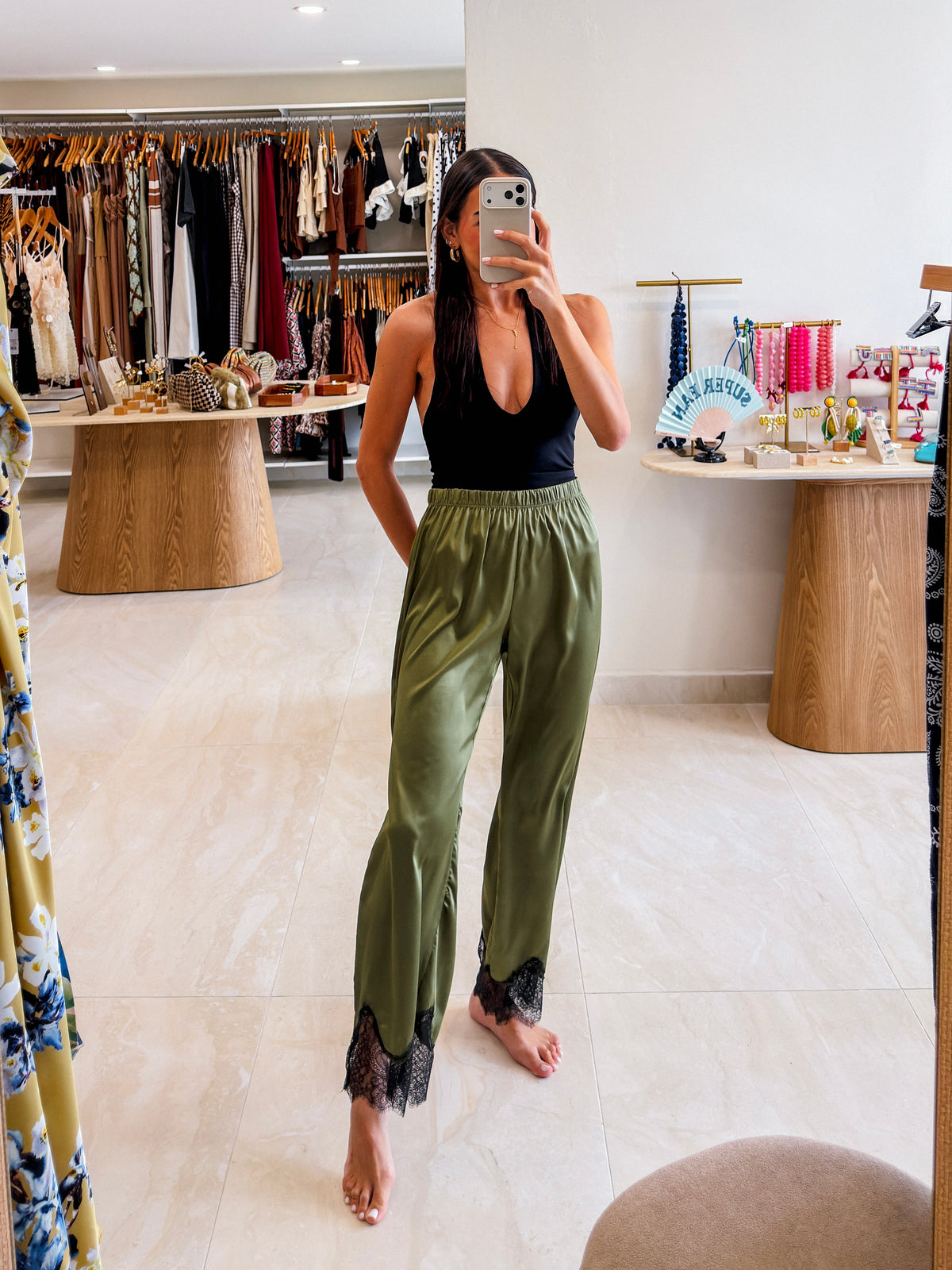 HARLEY OLIVE LACE TRIM PANTS