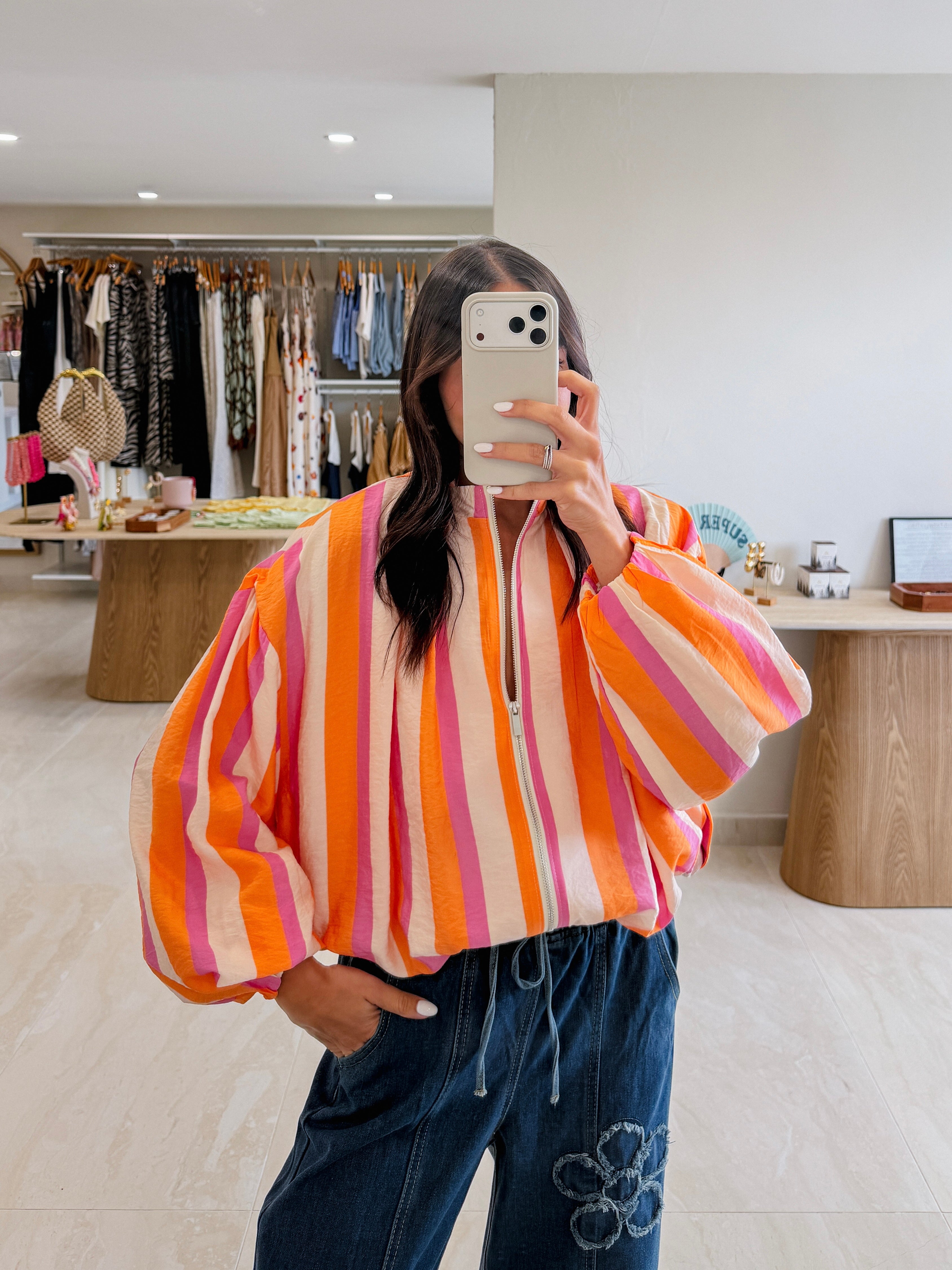 AURORA MULTI STRIPE BOMBER JACKET
