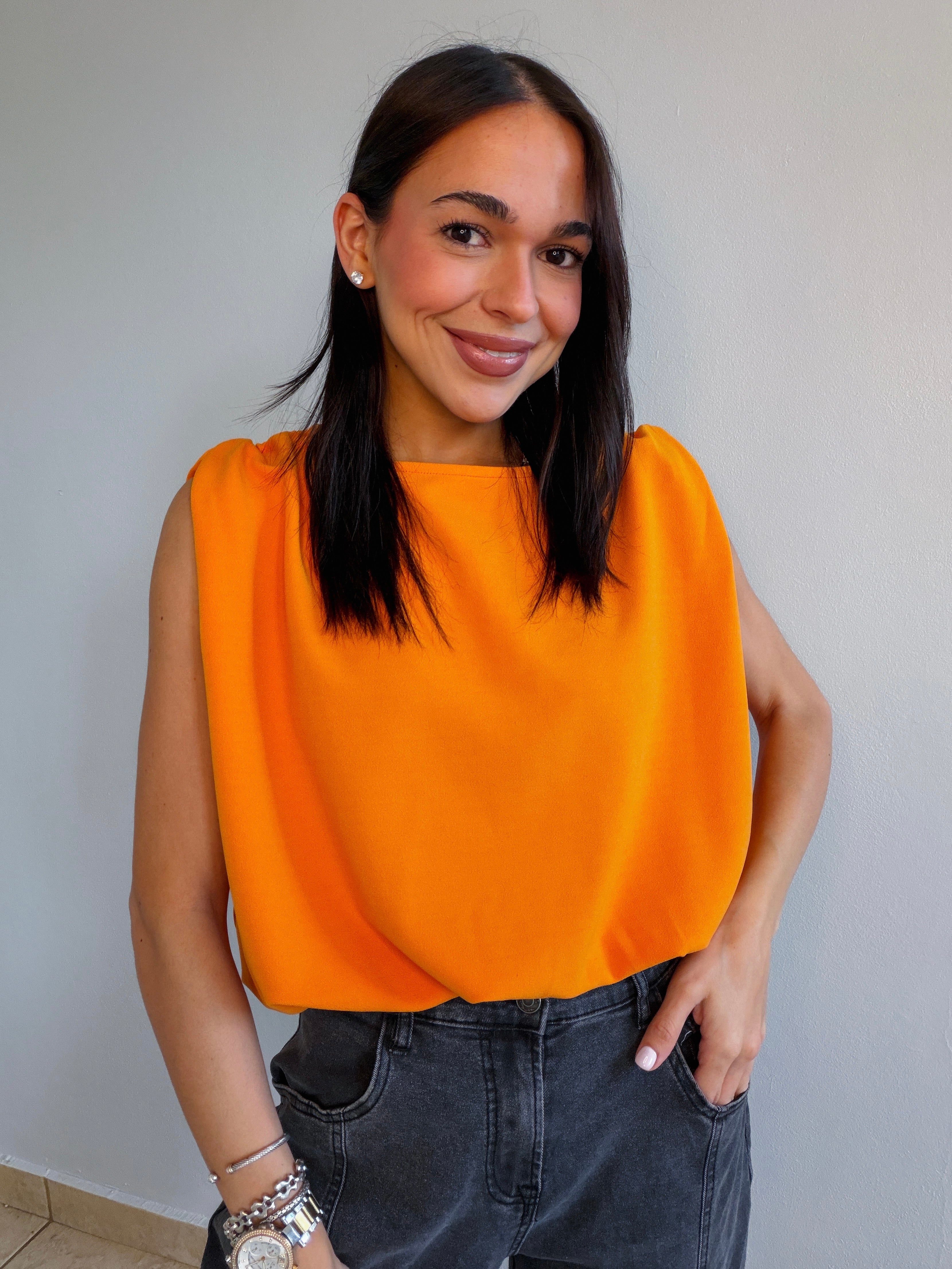 MIKA ORANGE BOAT NECK TOP
