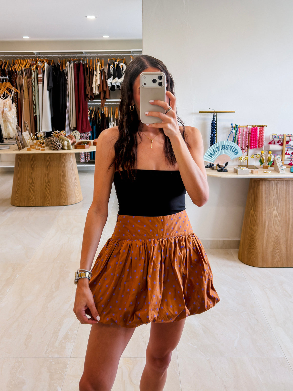 GRETA CAMEL POLKA DOT SKORT