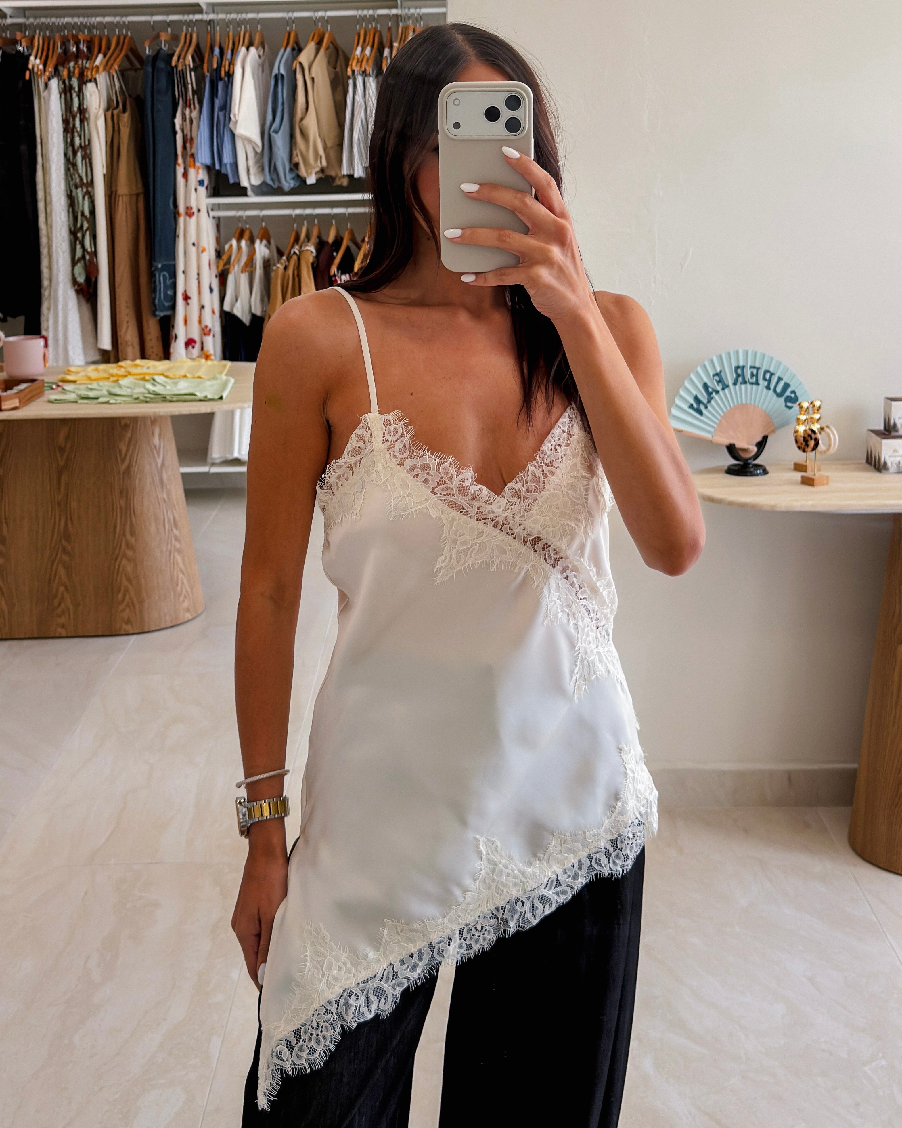 CLARISSA IVORY LACE/SATIN CAMI TOP