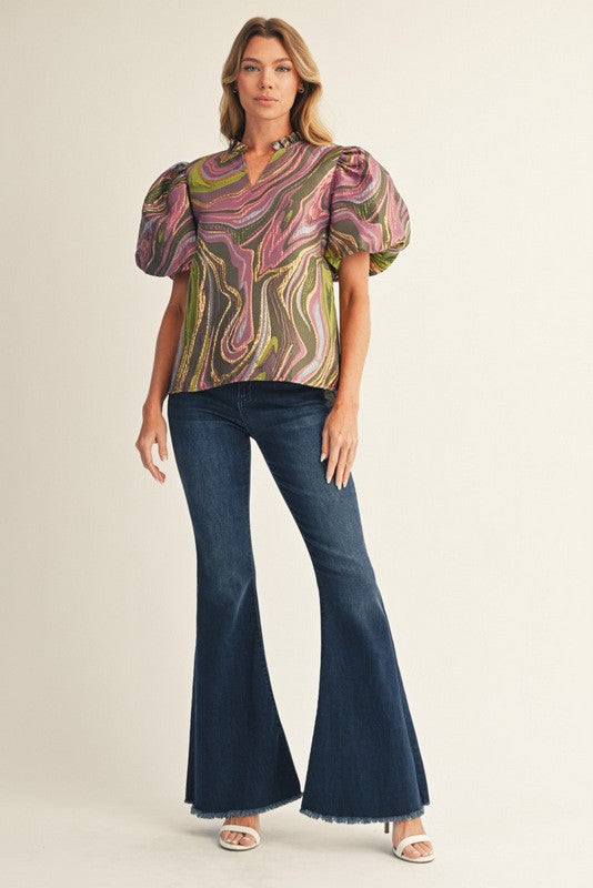 MARIA ANDREA PUFF SLEEVE PRINT BLOUSE