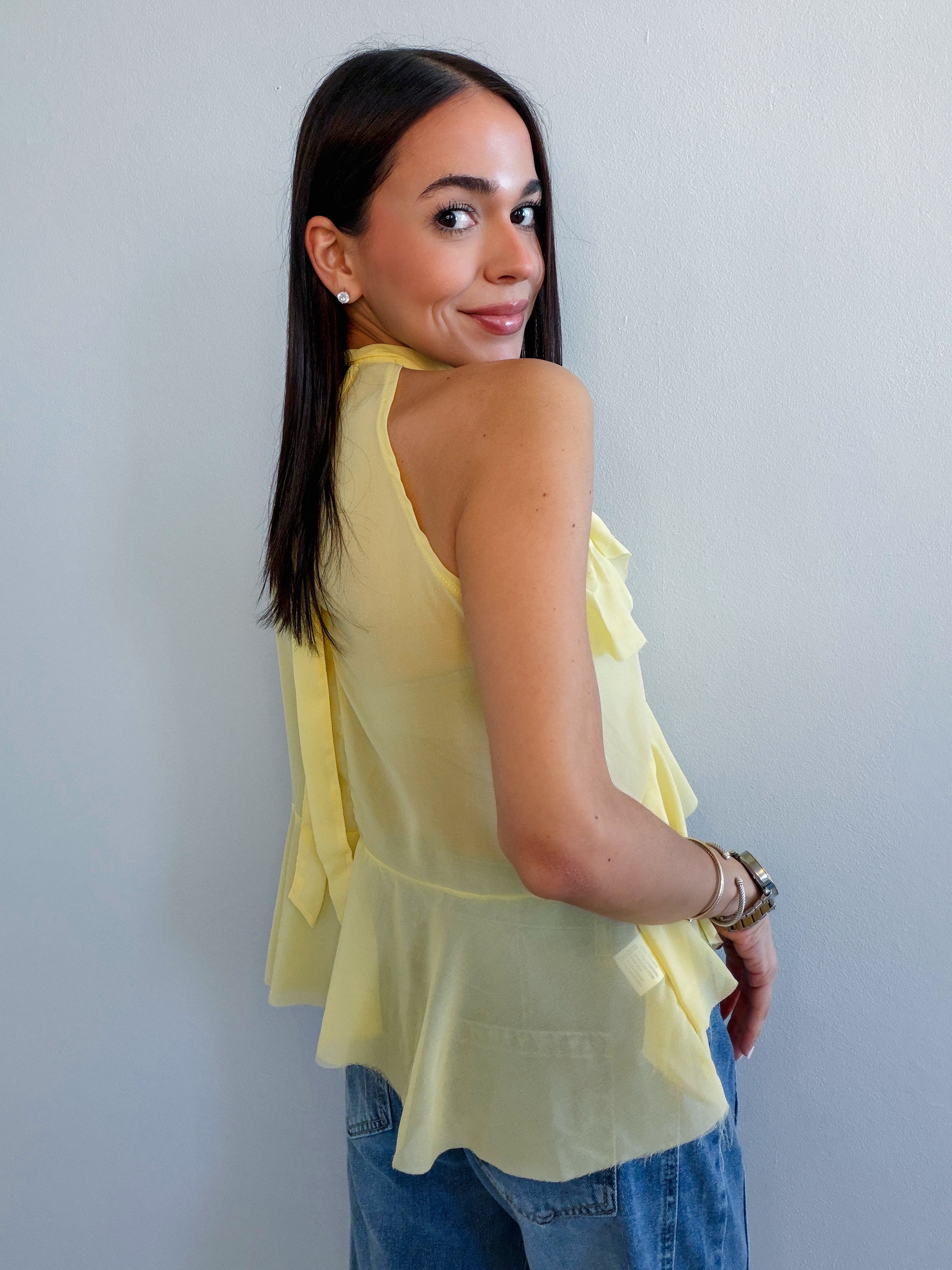 PAHOLA YELLOW FRONT RUFFLE BLOUSE