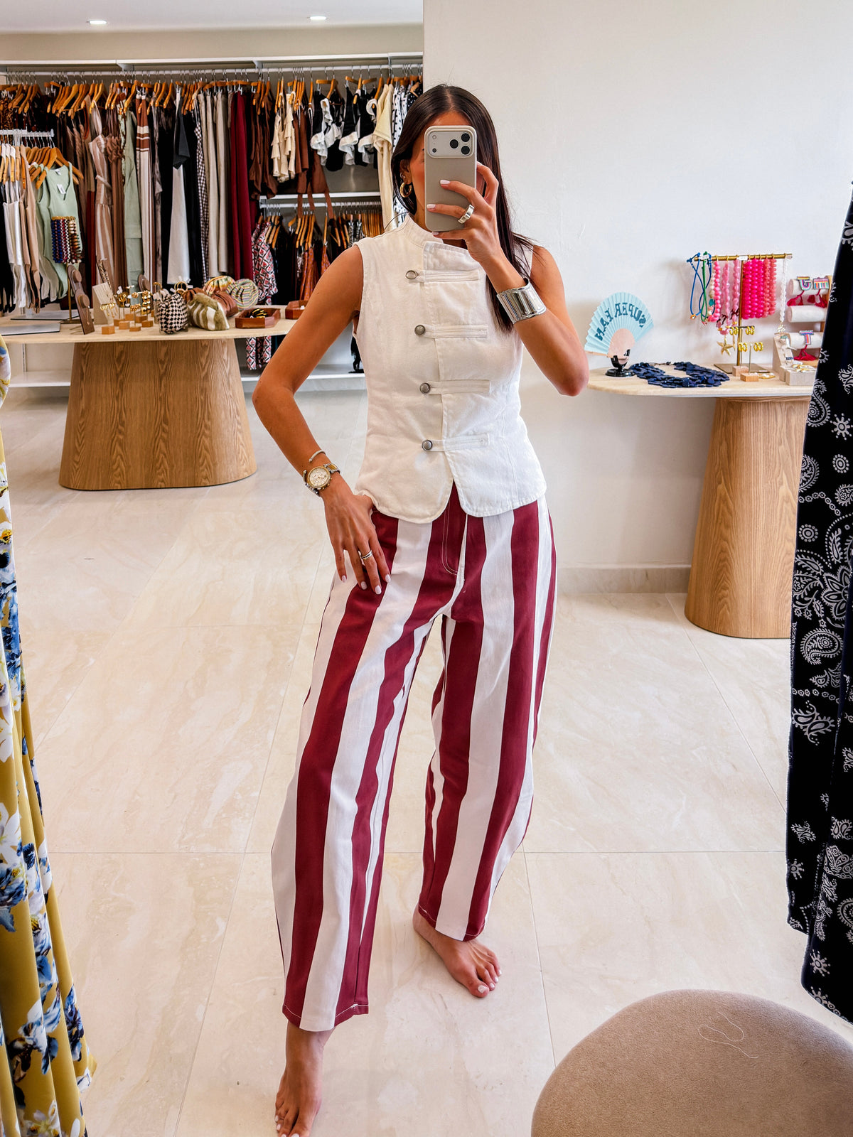 SYLVIE STRIPED BARREL PANTS