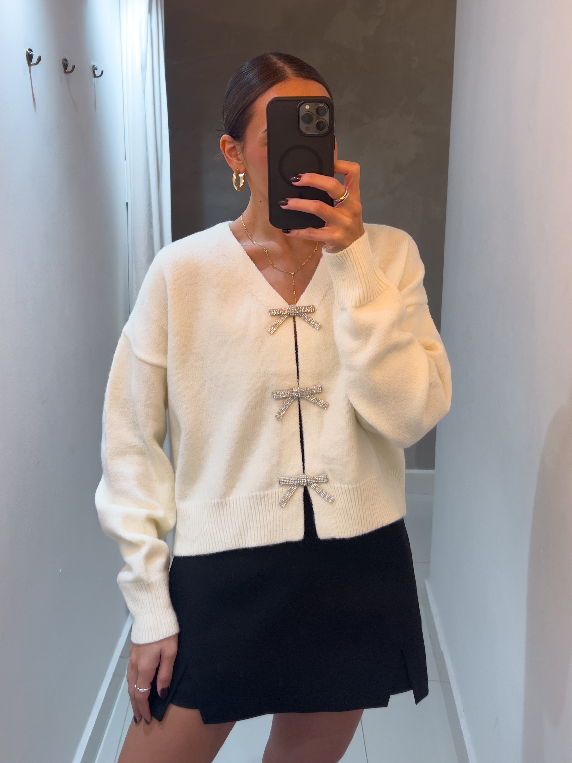 LOLA BOW SWEATER IN IVORY