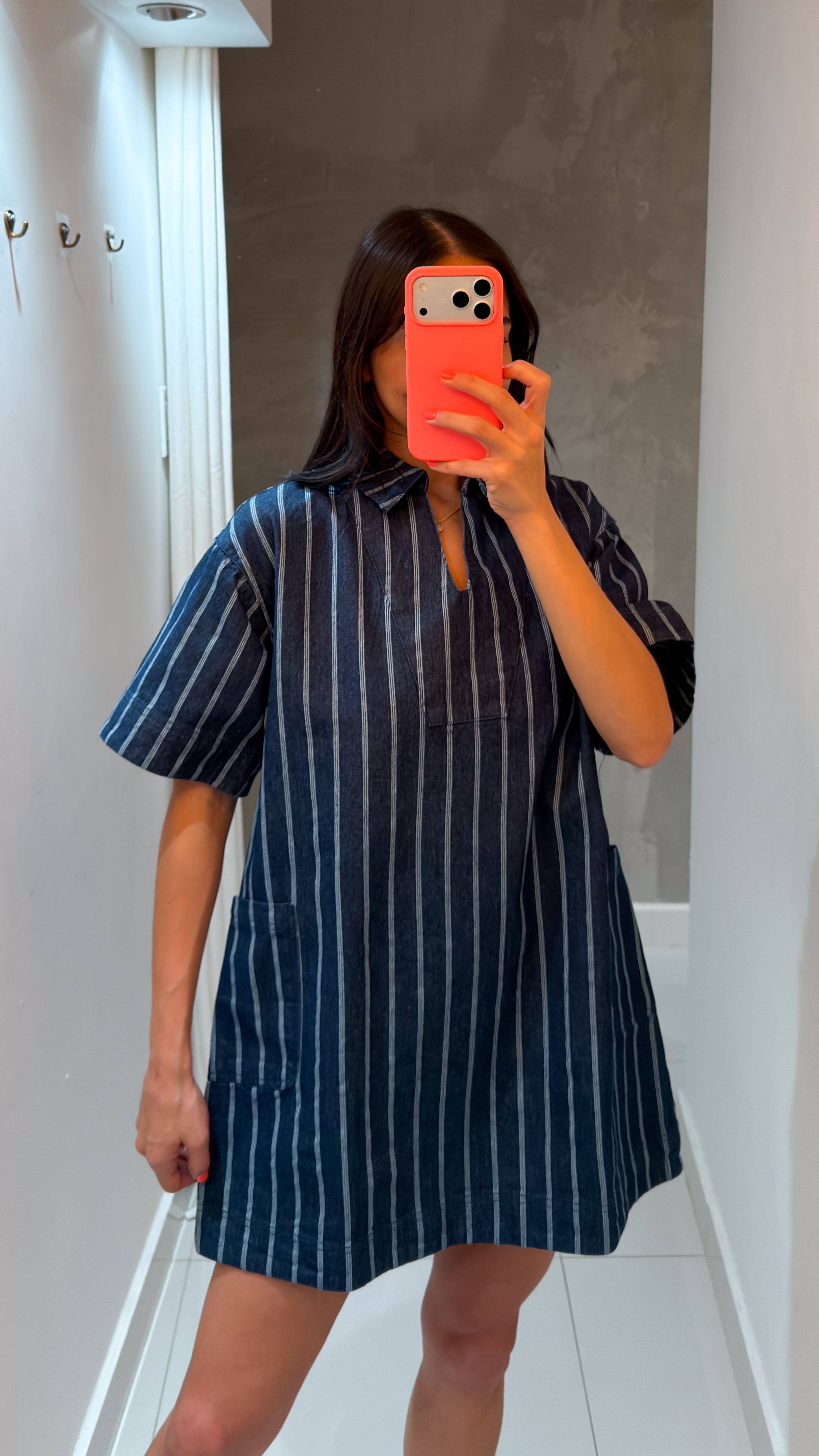 HEIDI DARK BLUE STRIPED DENIM DRESS