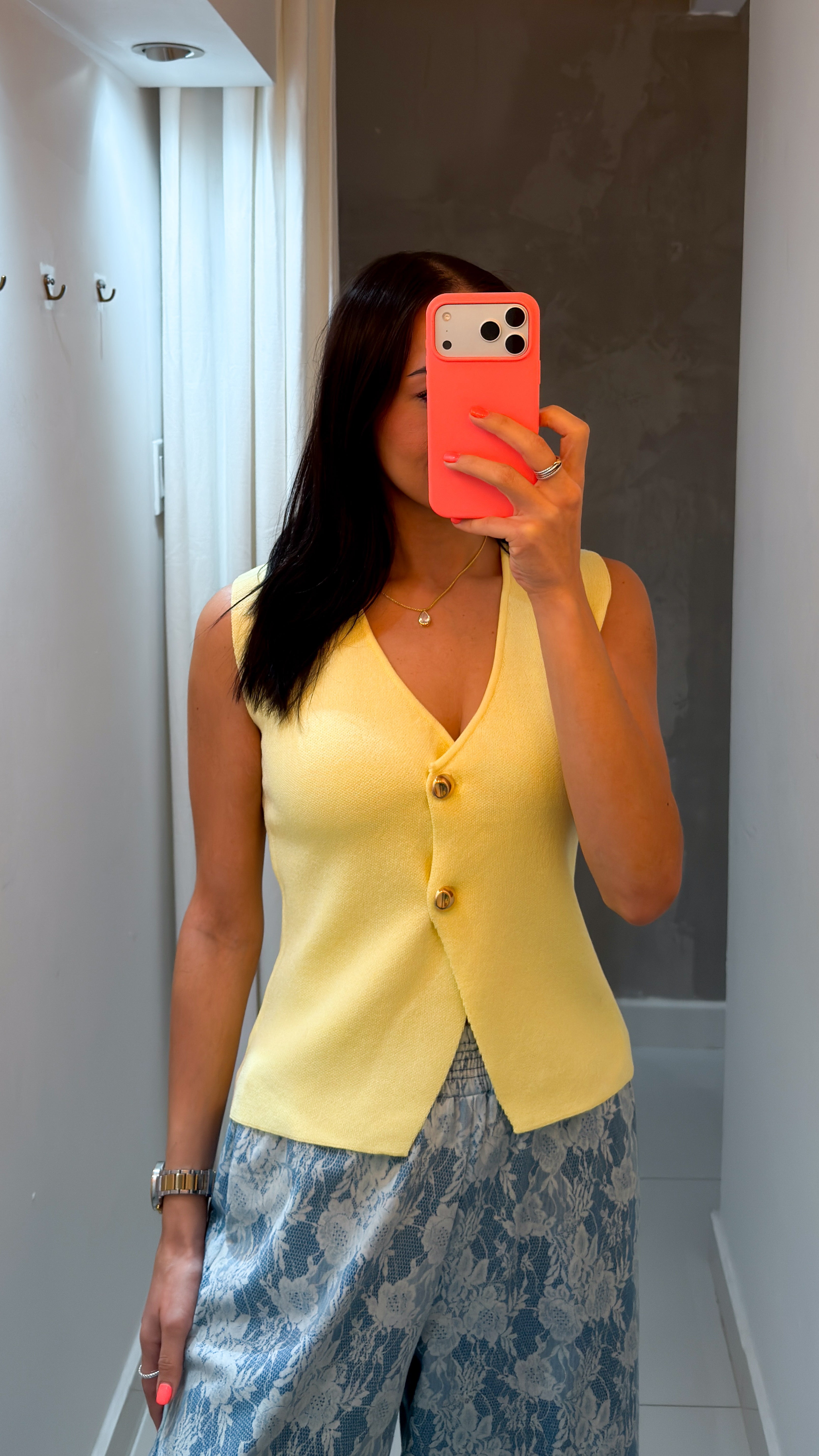 FRANCINE YELLOW BUTTONED KNIT VEST TOP