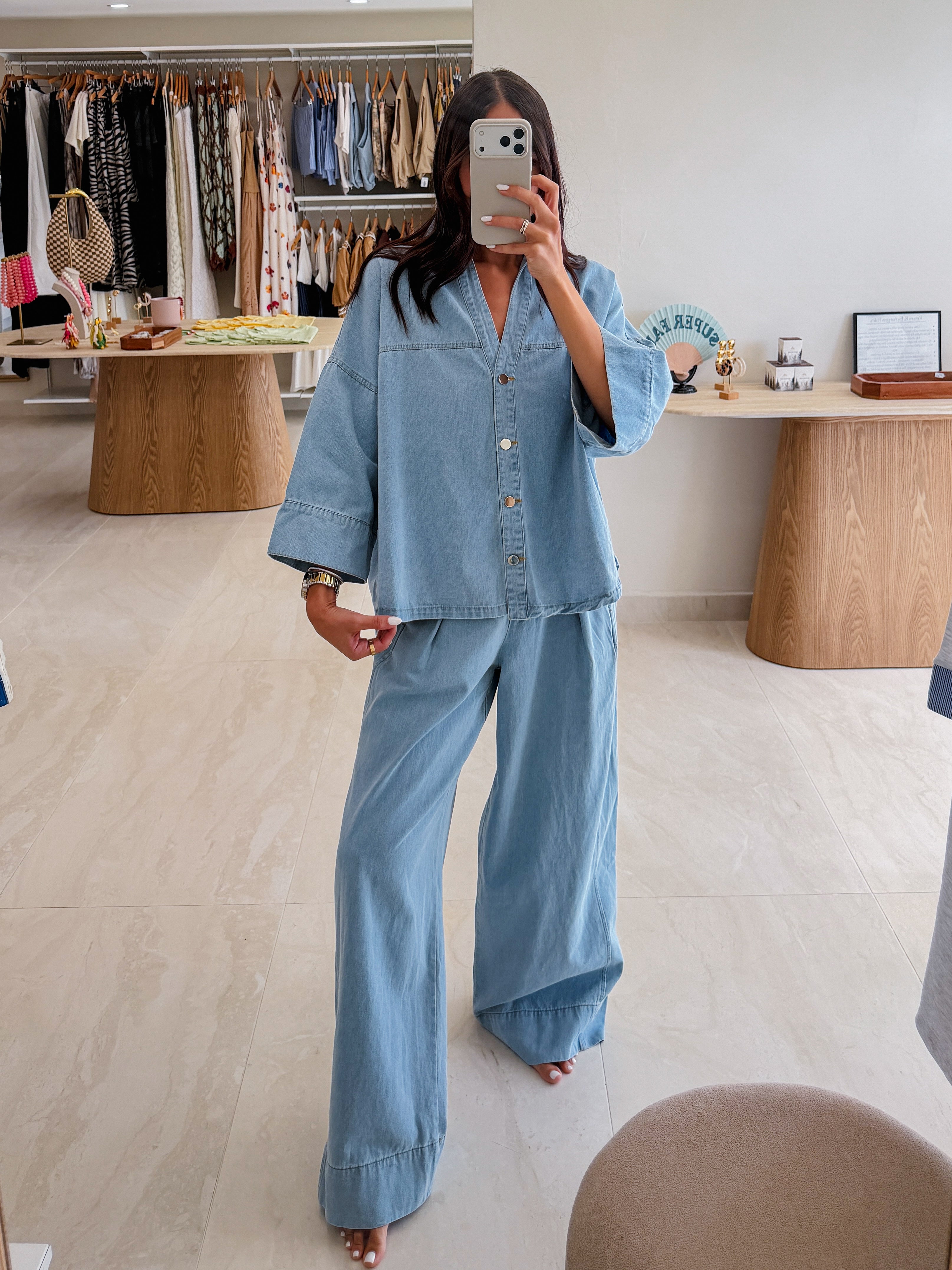 VANIA LIGHT DENIM PANTS SET