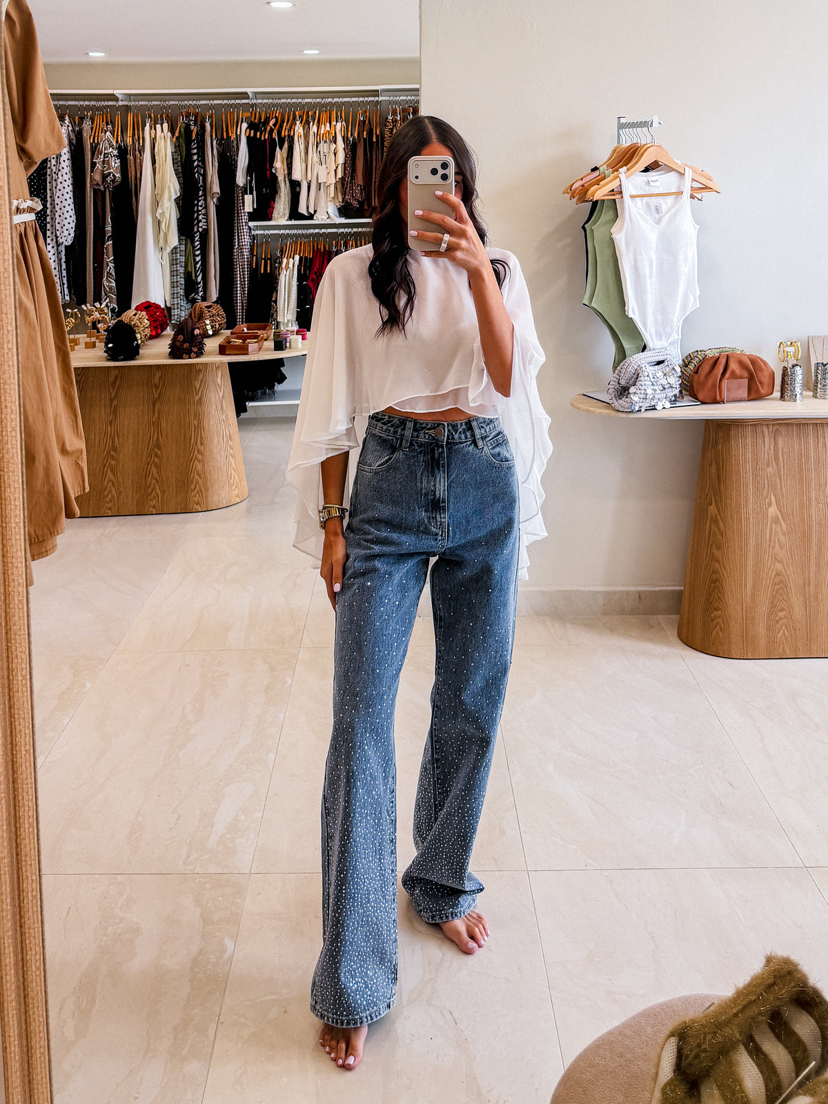 MAYELA RHINESTONE DENIM PANTS