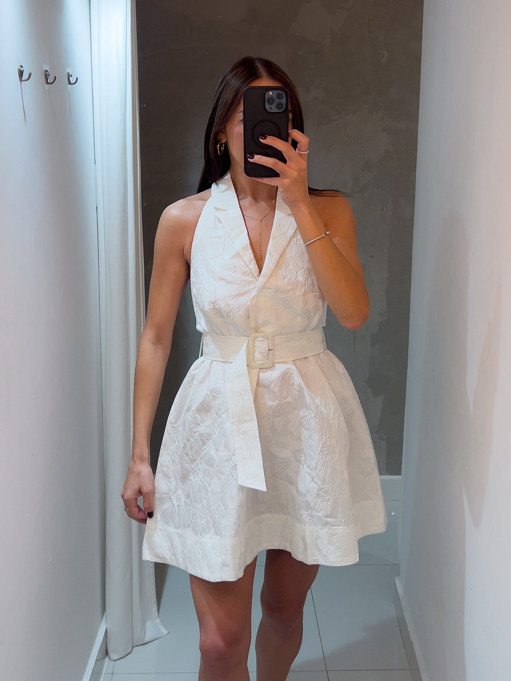 CECILIA WHITE JACQUARD DRESS