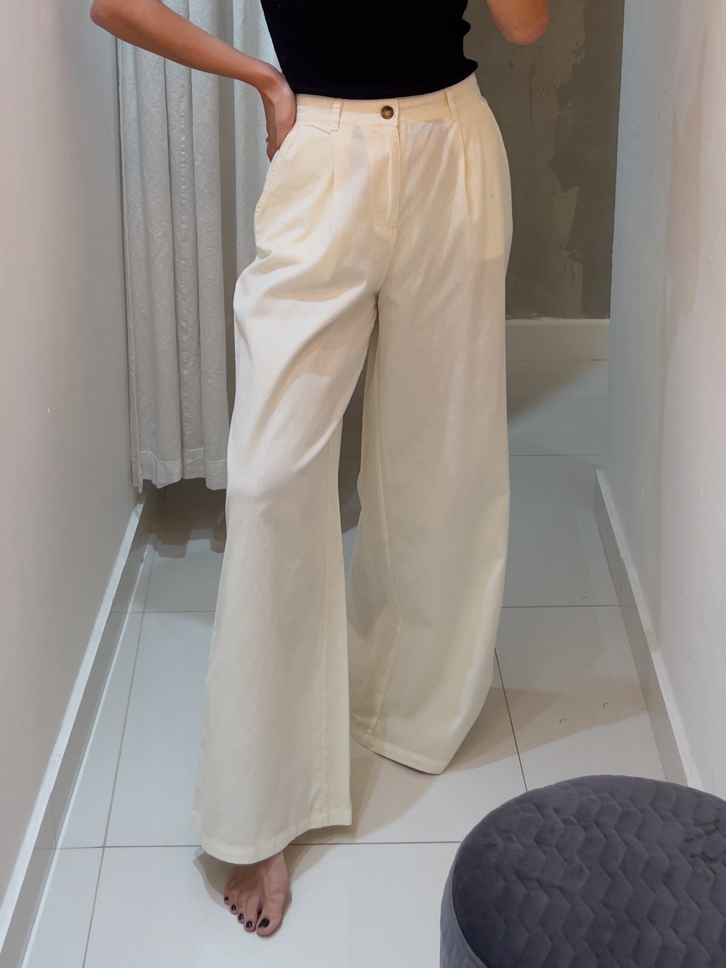 CARO BASIC CREAM WIDE LEG PANT