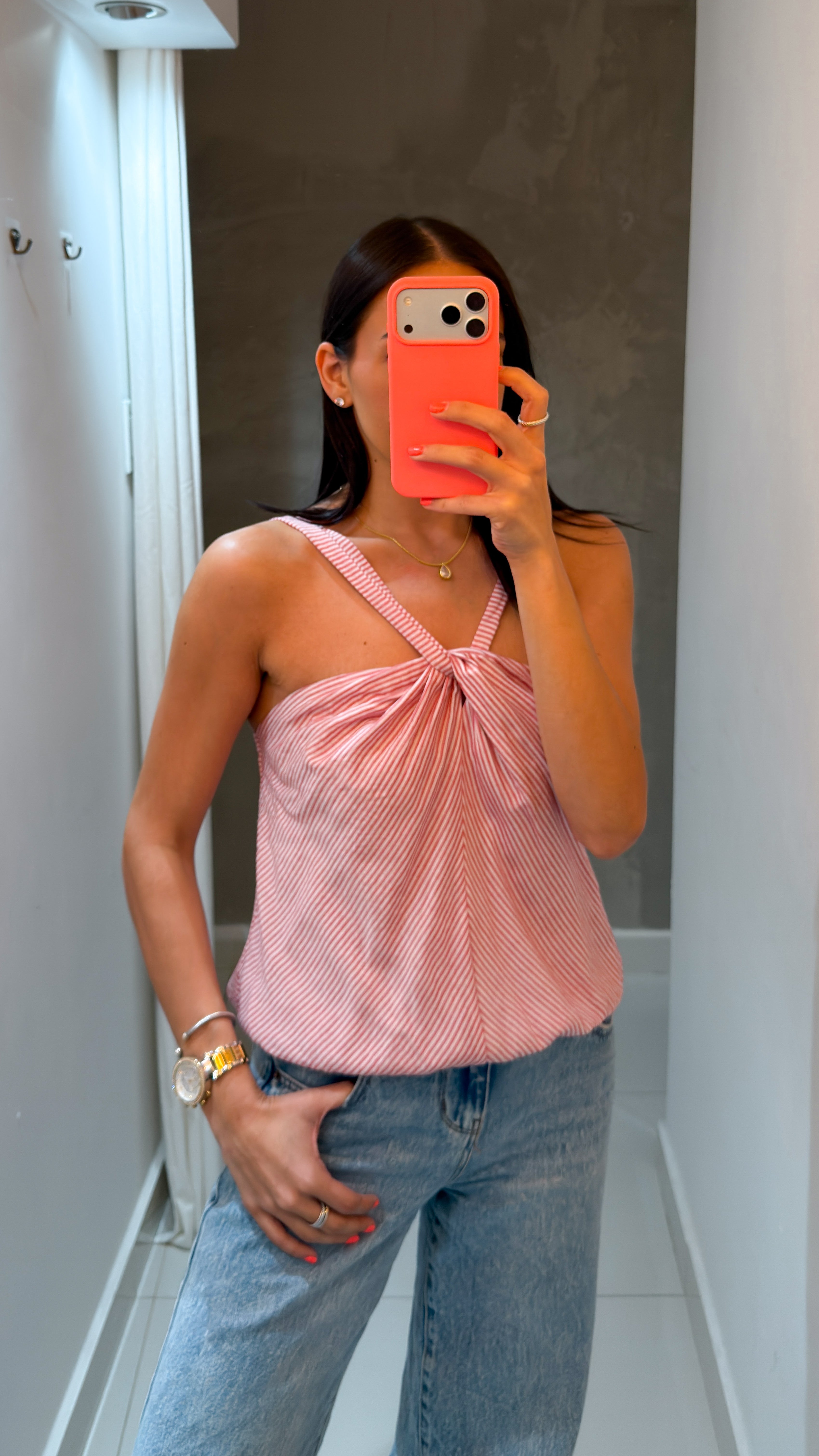 GAB STRIPE CROSS STRAP TOP