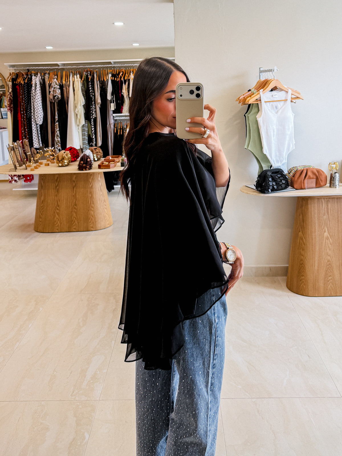 SARINA BLACK CHIFFON CAPE