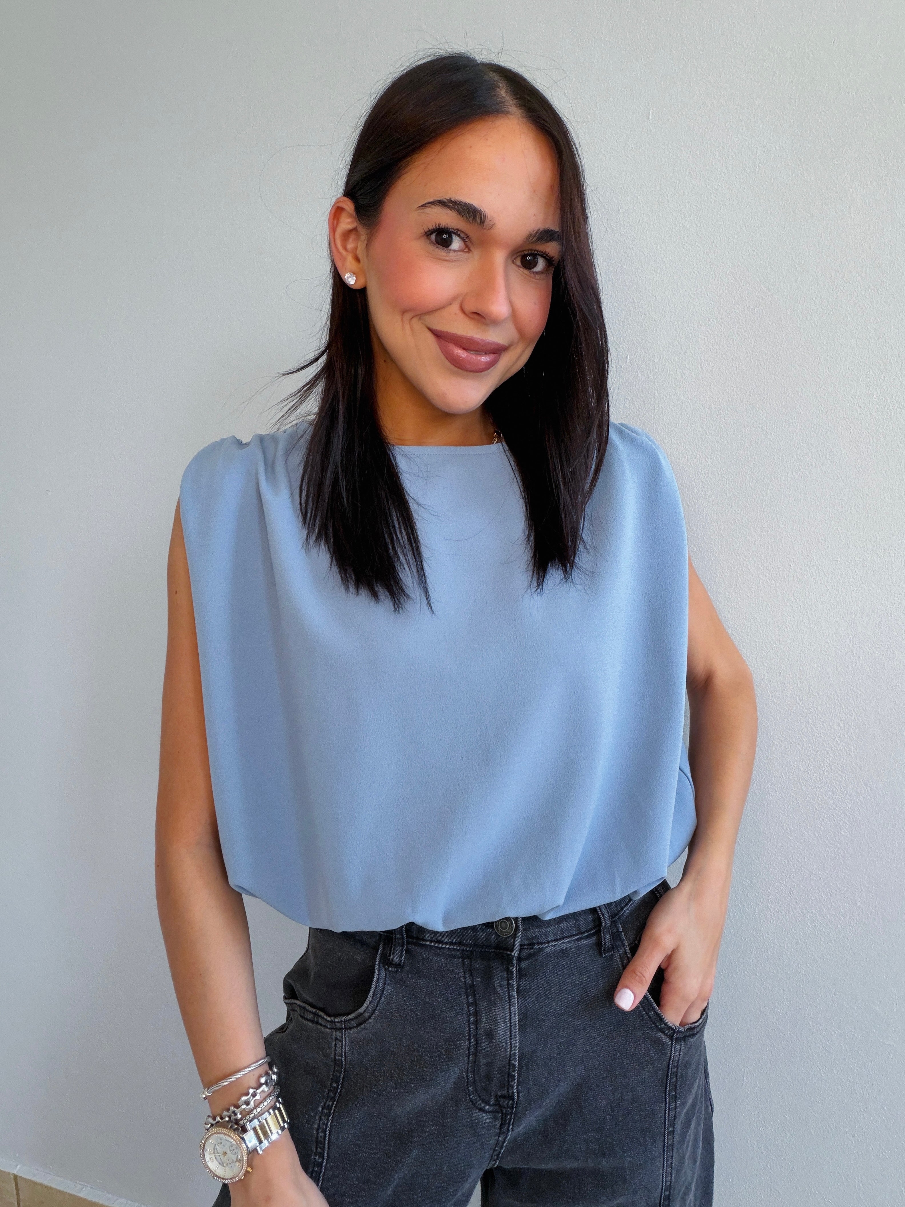 MIKA DUSTY BLUE BOAT NECK TOP