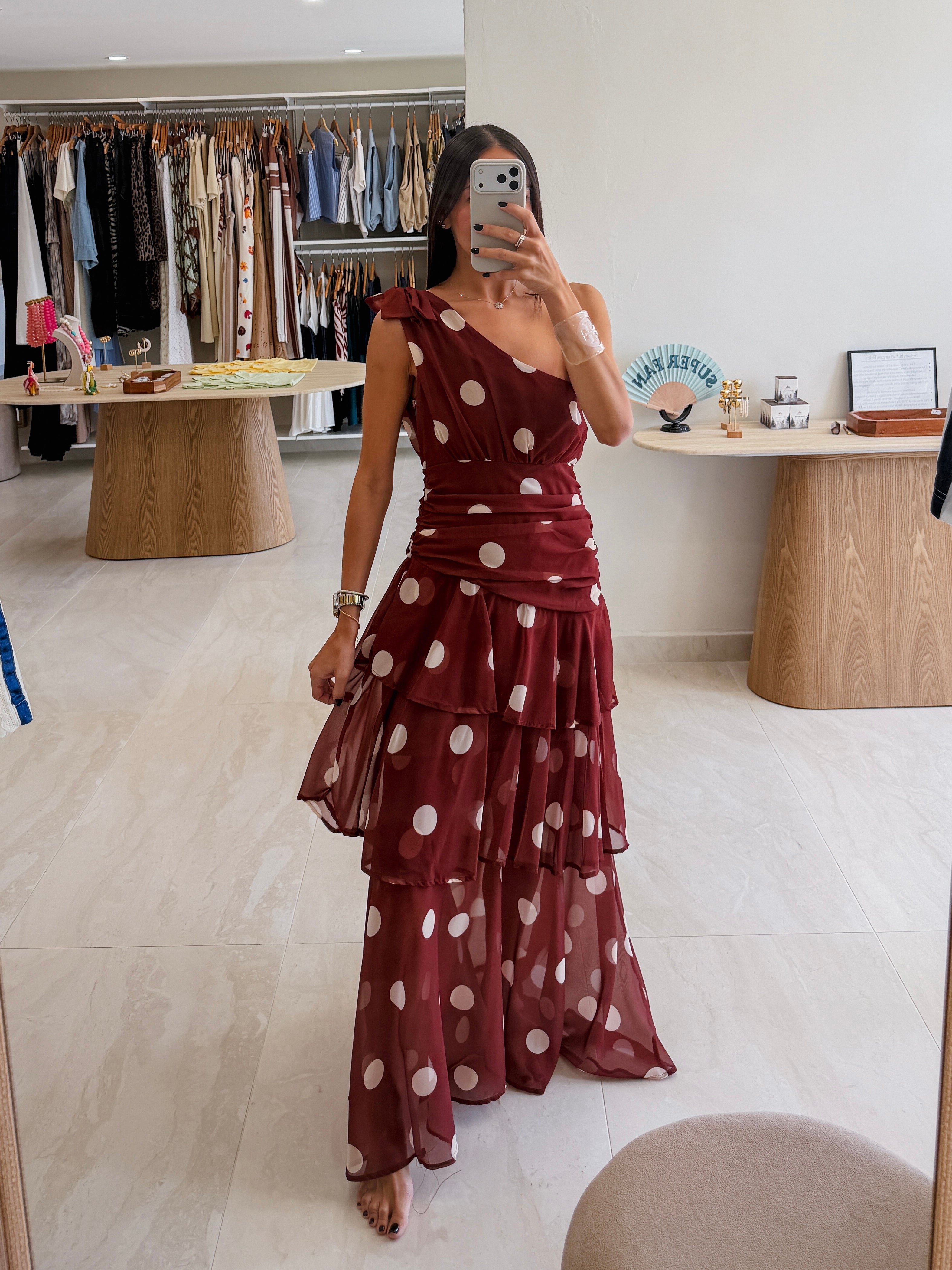 SALOME POLKA DOT BROWN MAXI