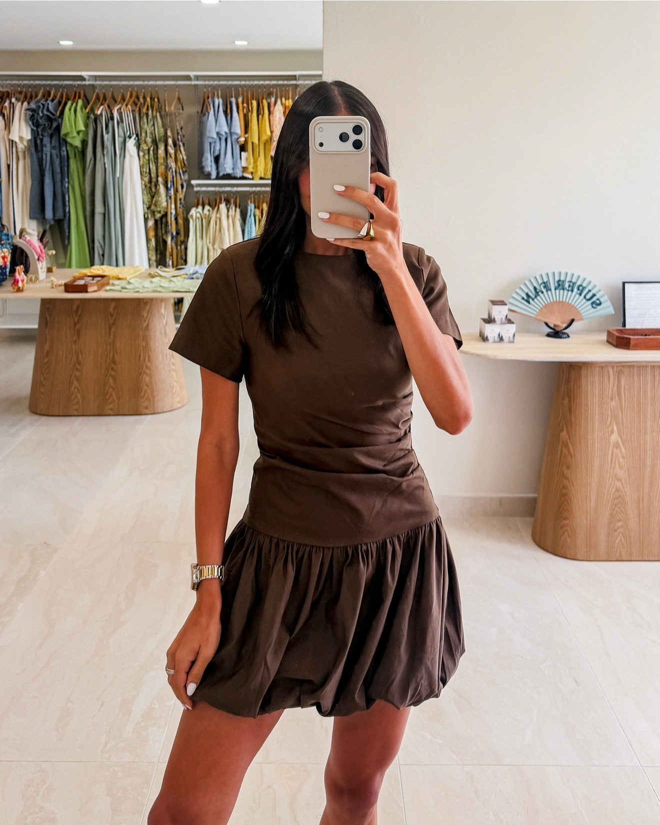 FAUSTINA BROWN MINI DRESS