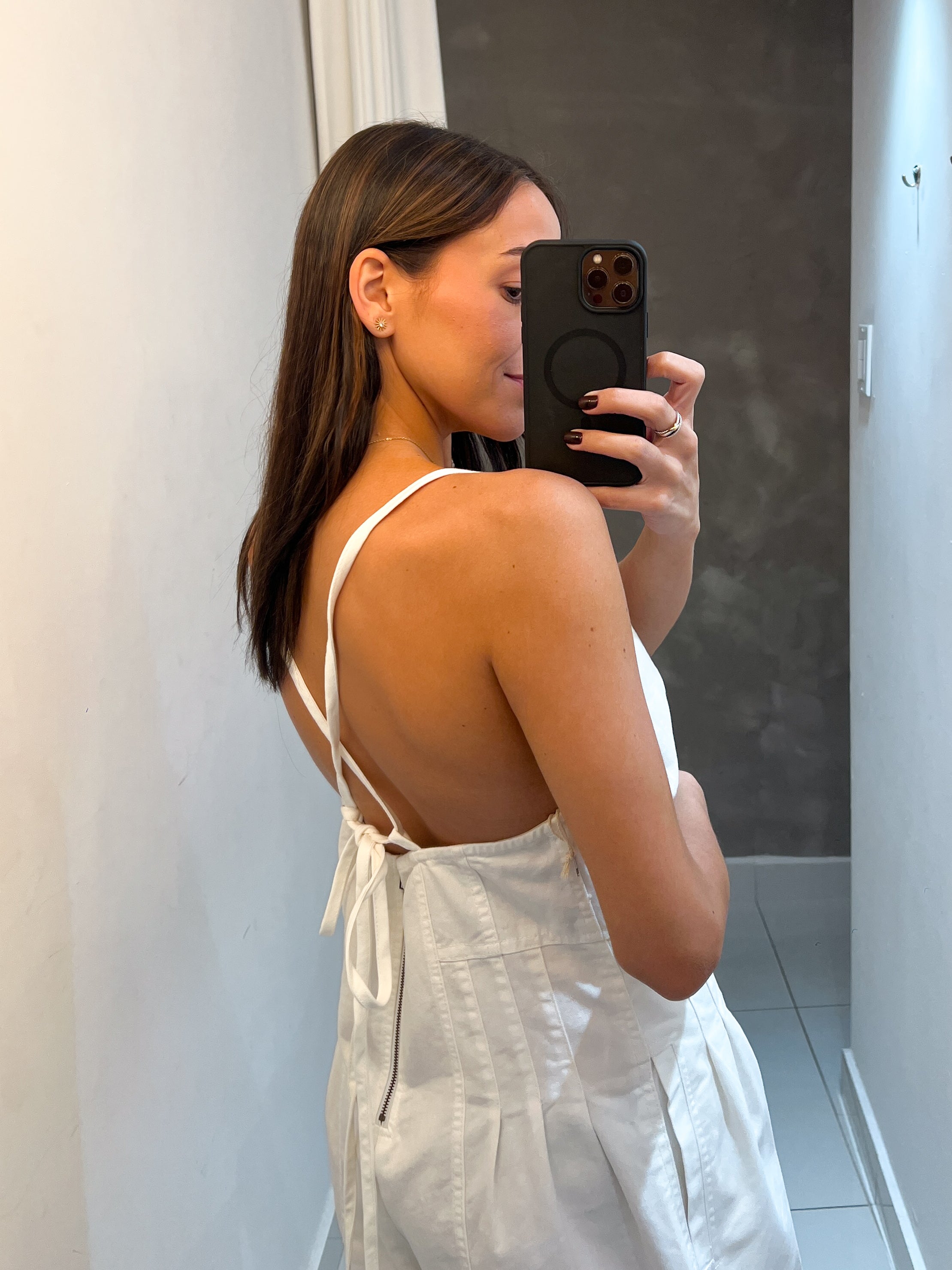 KOURT WHITE DENIM OPEN BACK ROMPER
