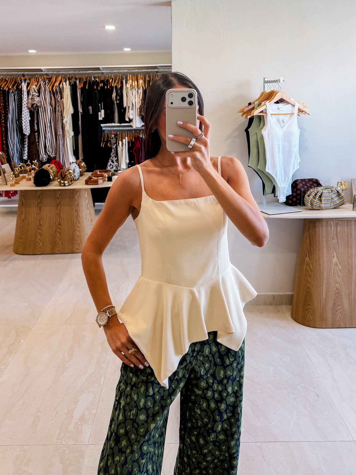 BLAIR BEIGE PEPLUM BLOUSE