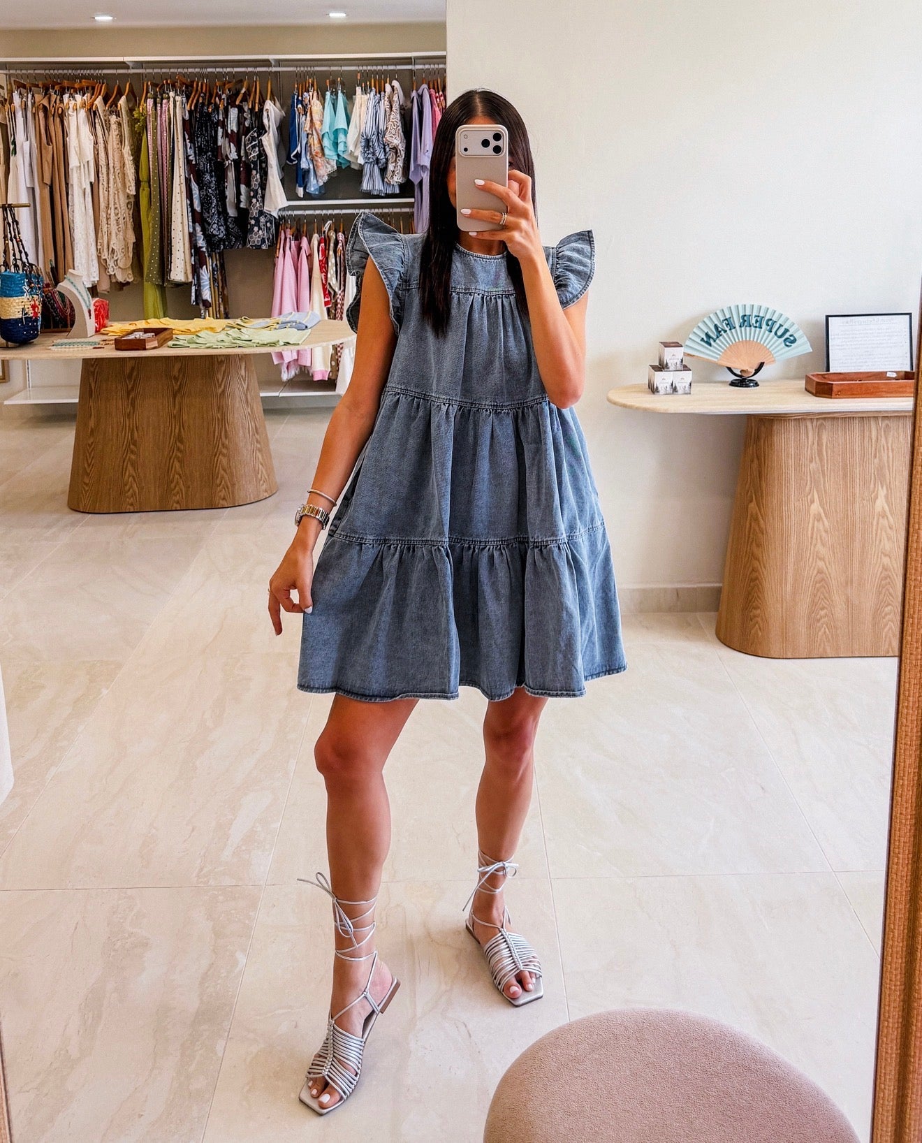 RUFFLE DENIM LOOSE FIT DRESS