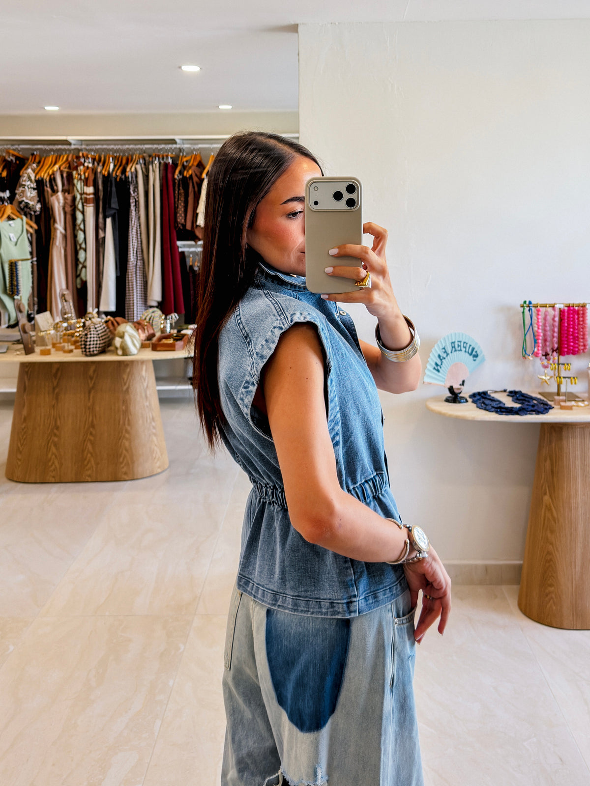 TAYLOR PEPLUM HEM DENIM VEST