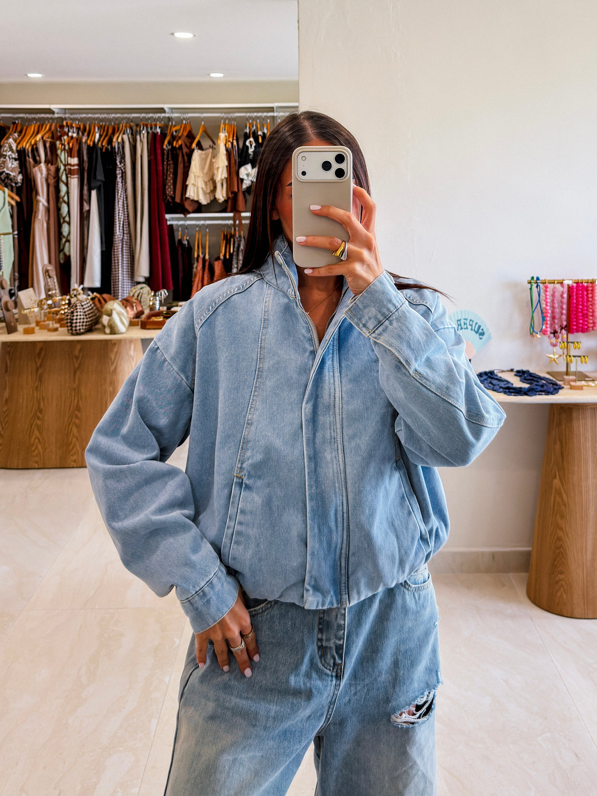 BEA LIGHT DENIM BOMBER JACKET