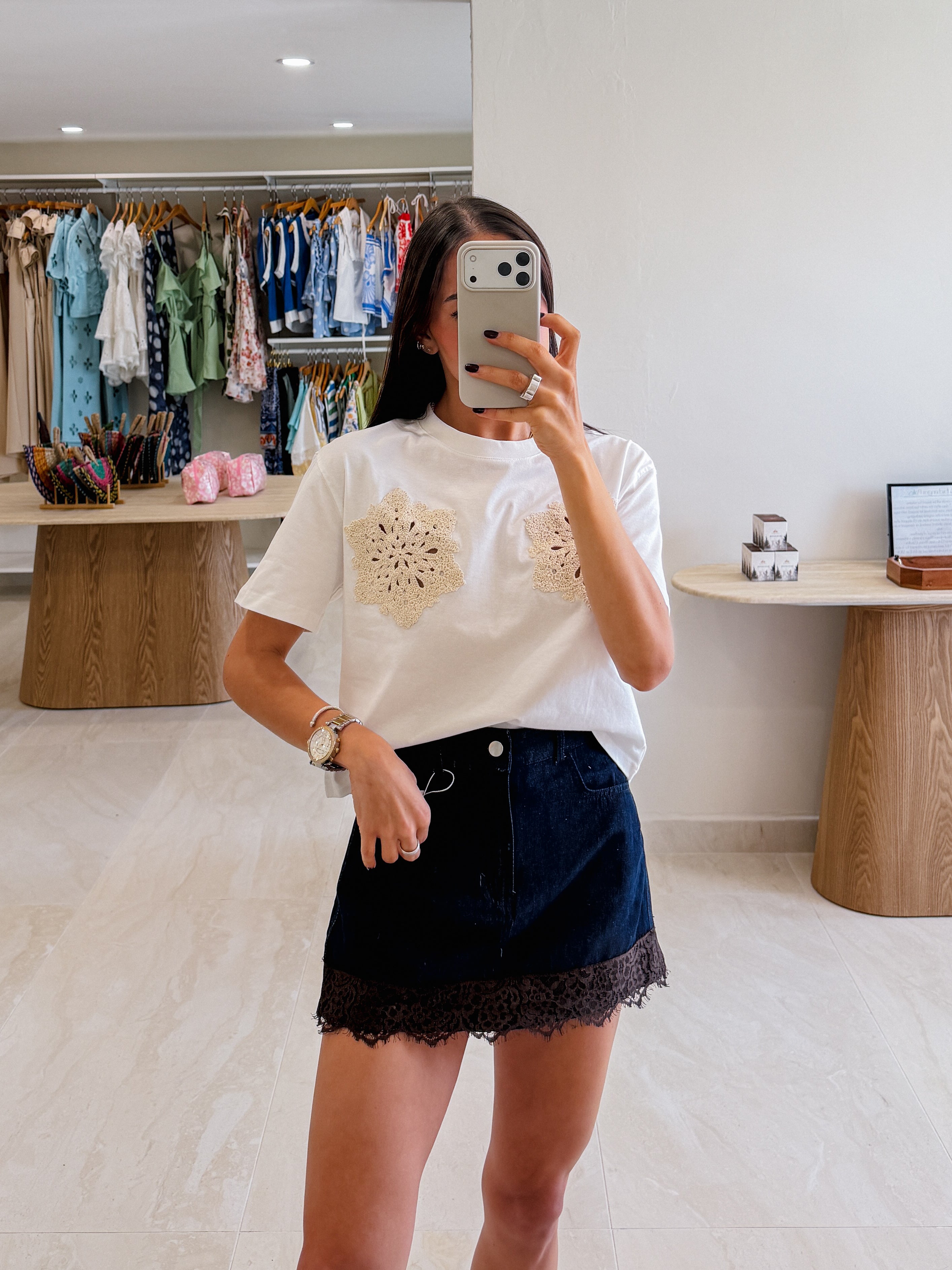 SAMARI DENIM LACE TRIM SKORT