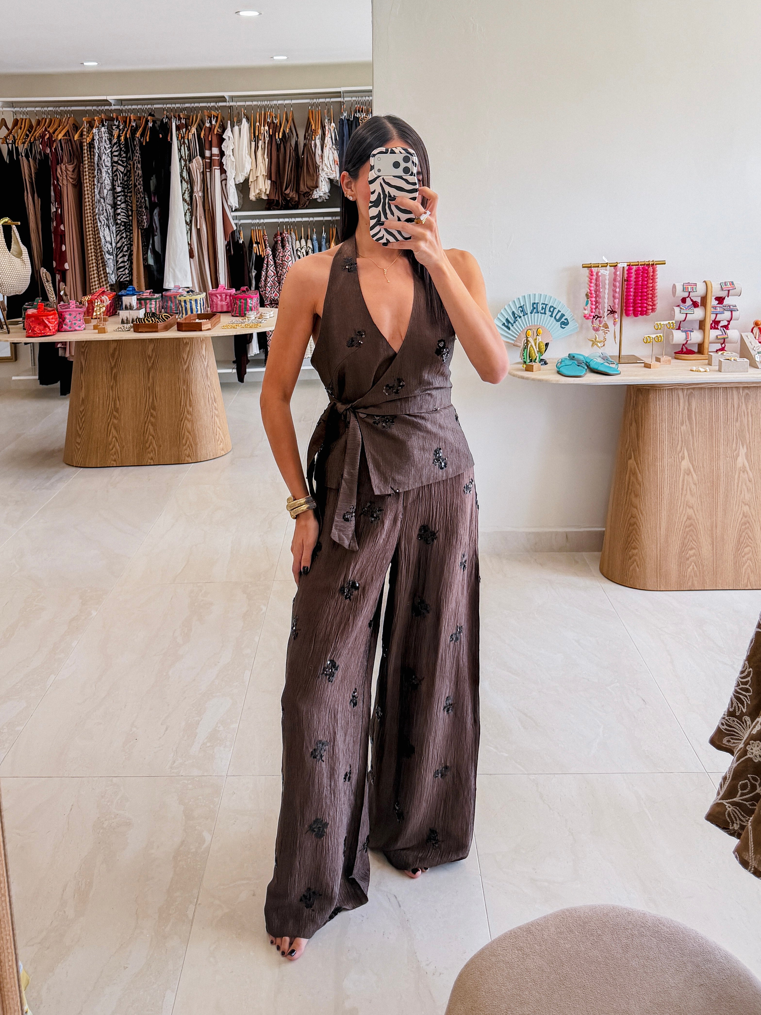 CLEO BLACK SEQUIN DETAIL BROWN SET