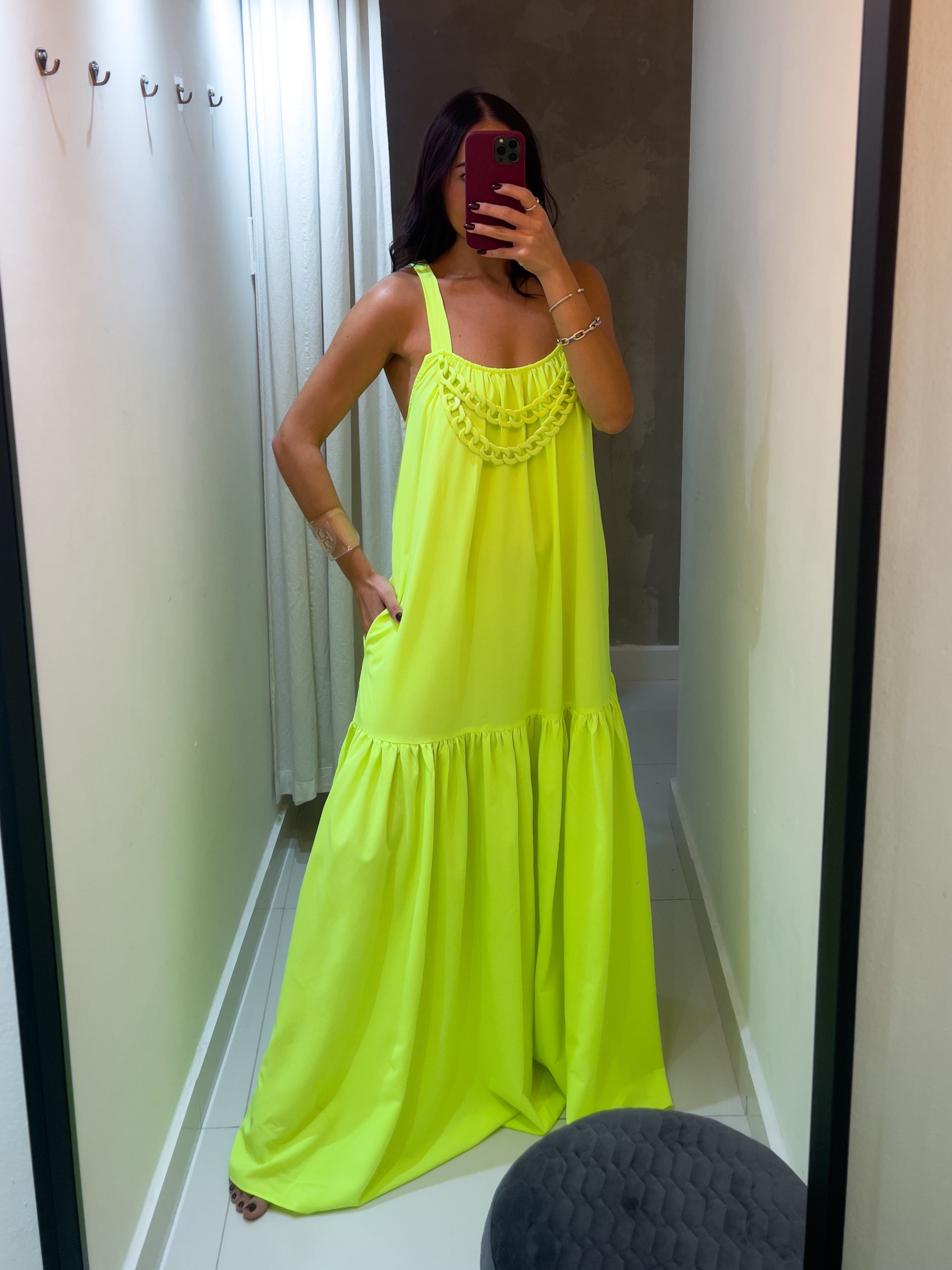 MARIETTA NEON GREEN CHAIN MAXI DRESS