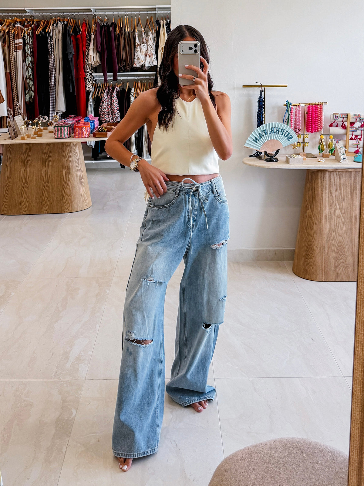 SARAHI DISTRESSED LIGHT DENIM JEANS