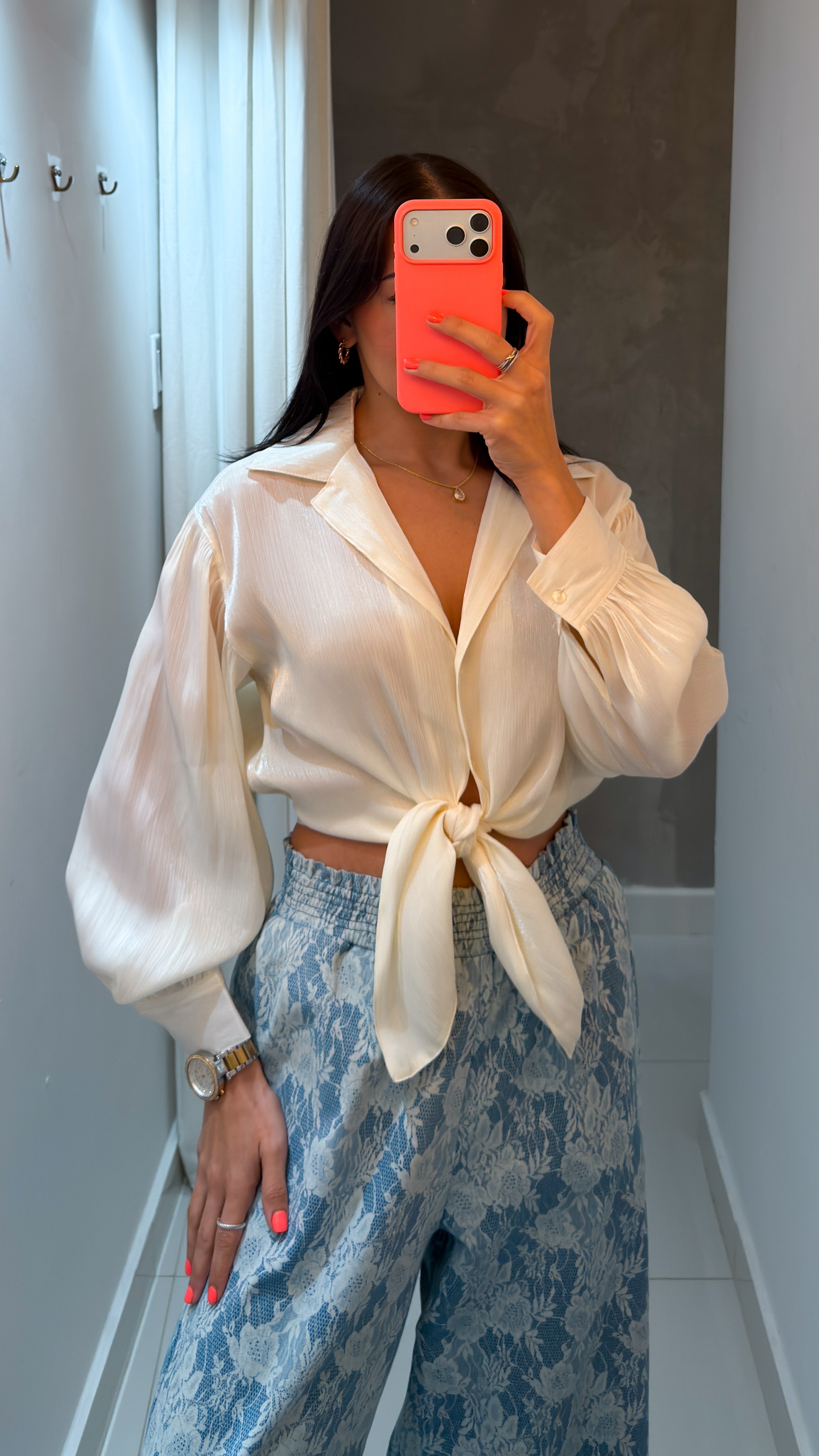 SARA TIE FRONT WHITE LONG SLEEVE TOP