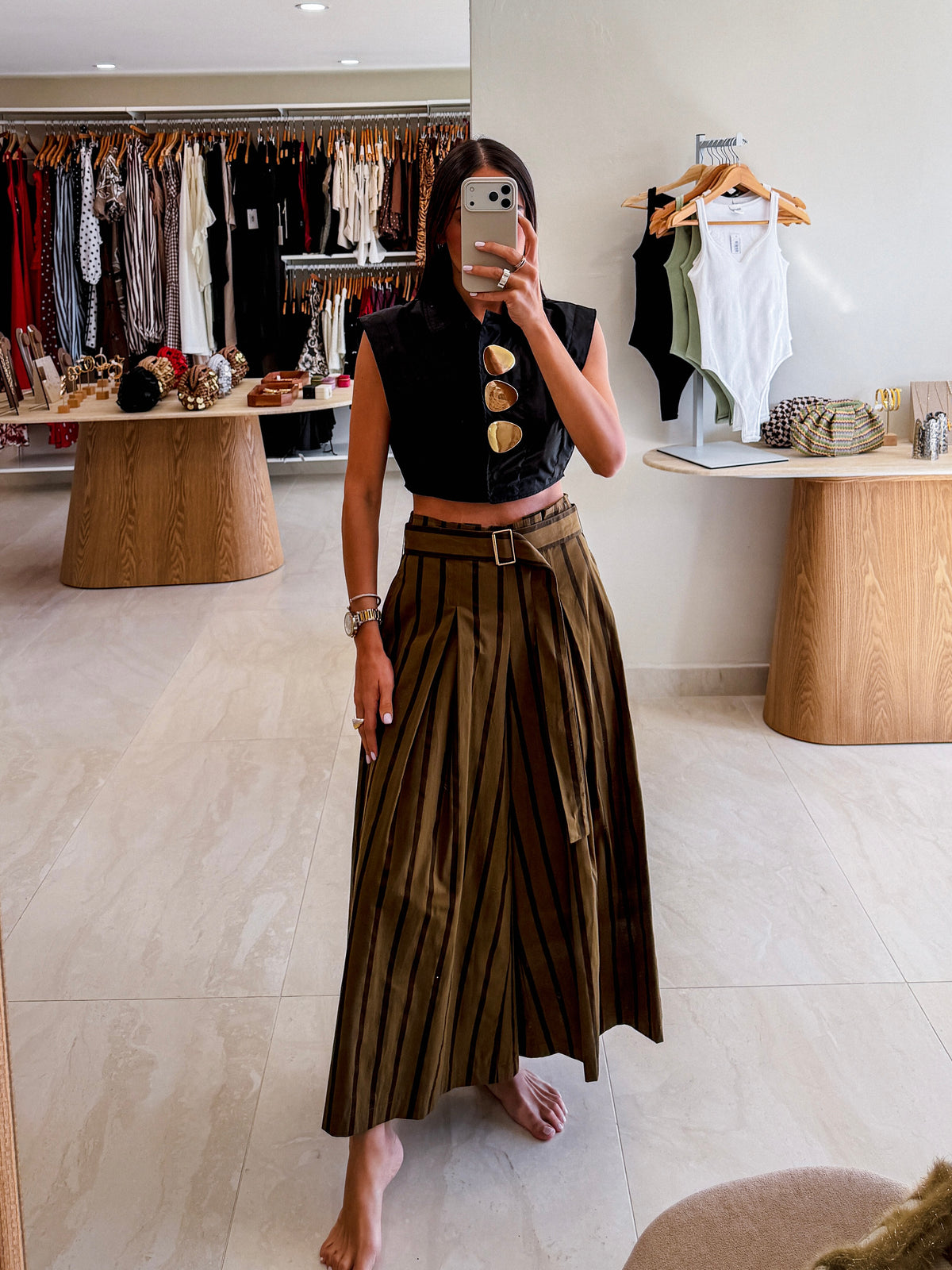 PENELOPE STRIPED BELTED PANTS