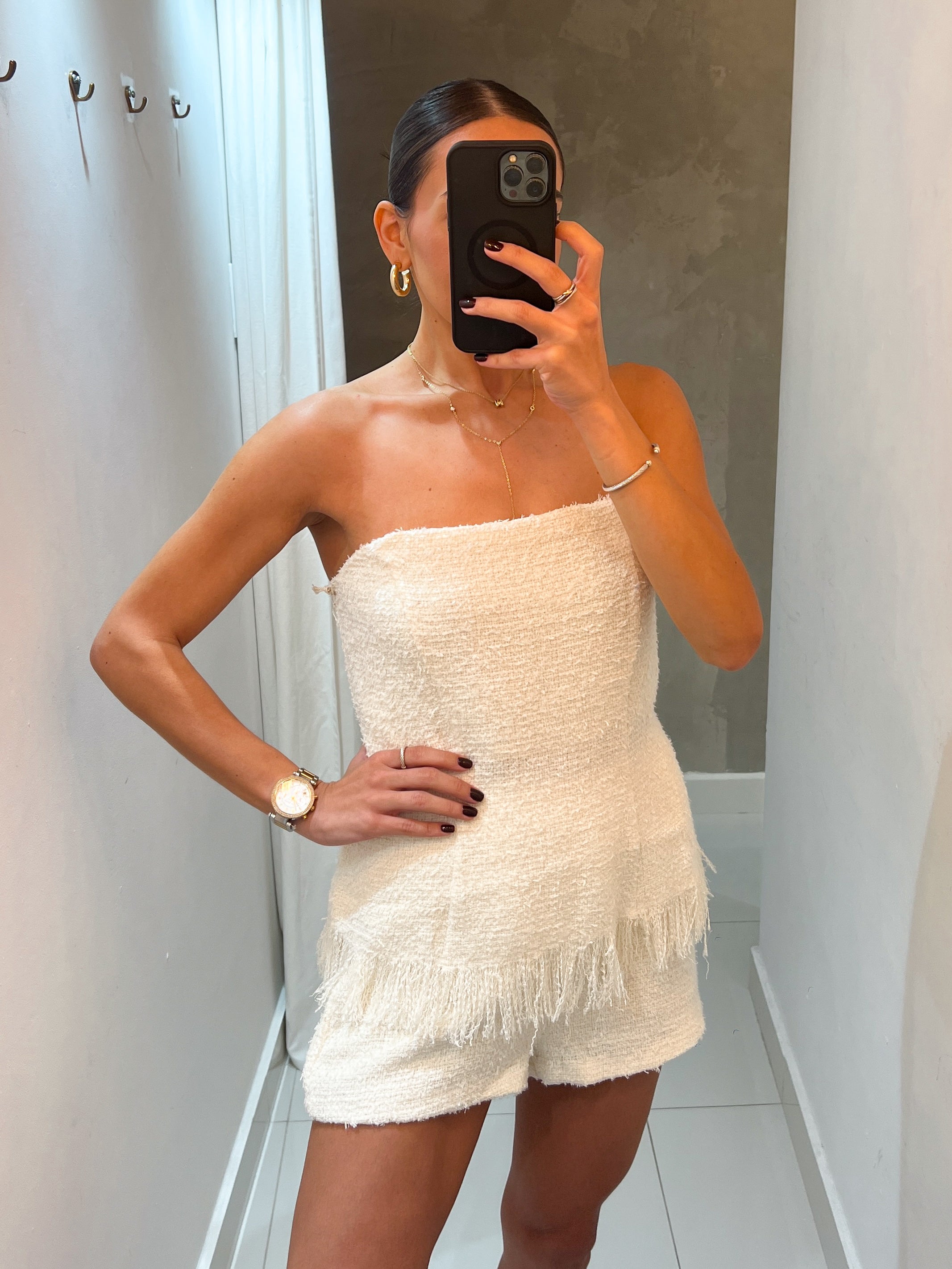 NOELLE TWEED SHORTS SET IN IVORY