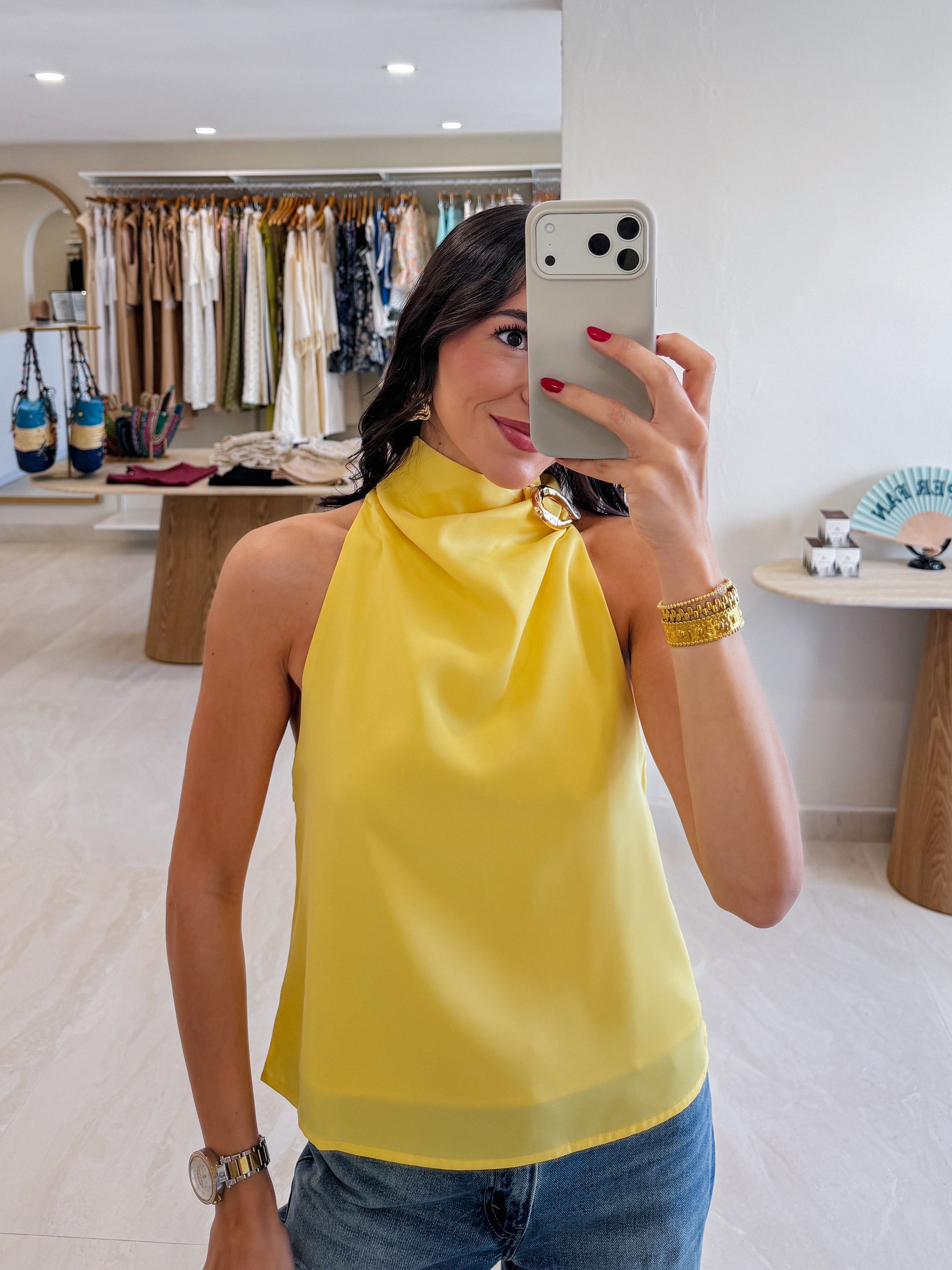 CECILIA YELLOW TOP WITH GOLD BUCKLE