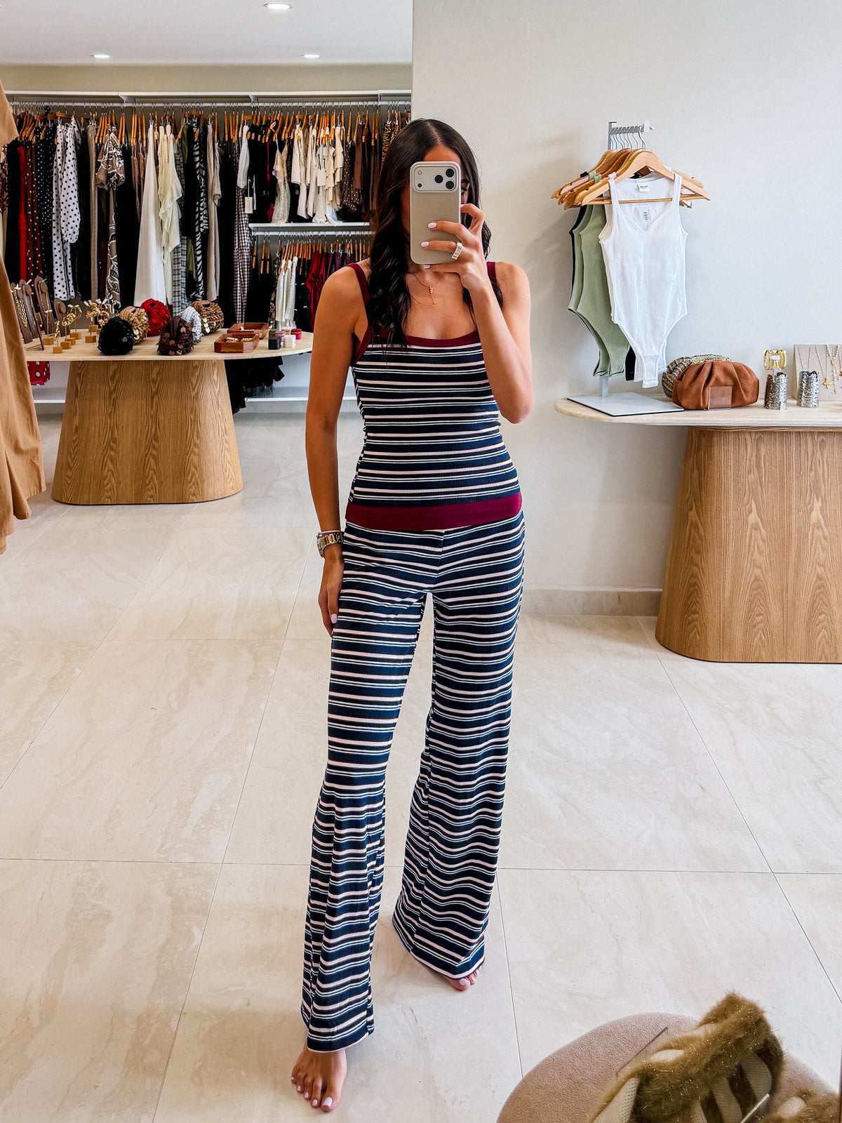 CLAUDE NAVY-BURGUNDY STRIPE PANT SET