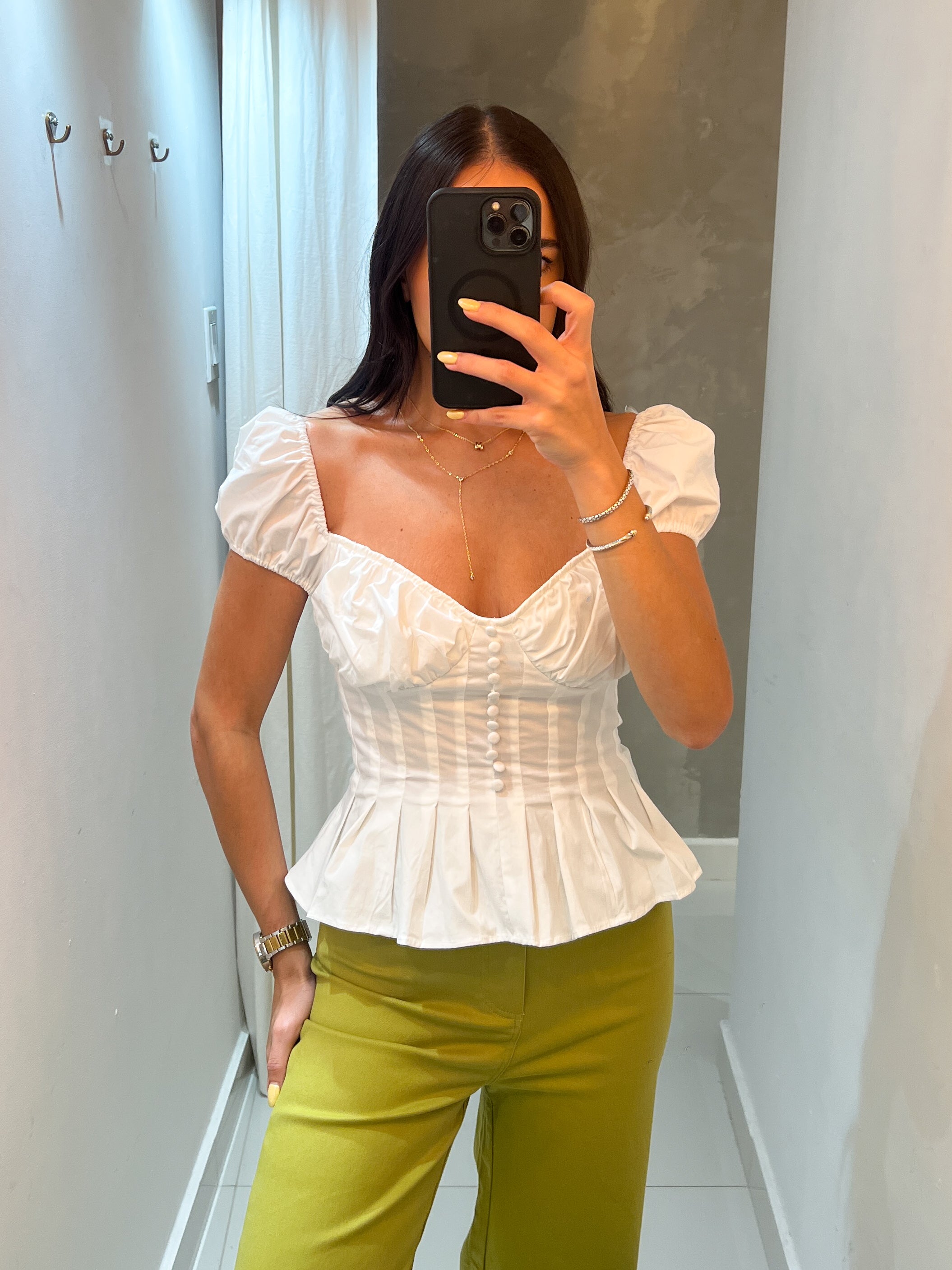 ILEANA SQUARE NECK WHITE BLOUSE
