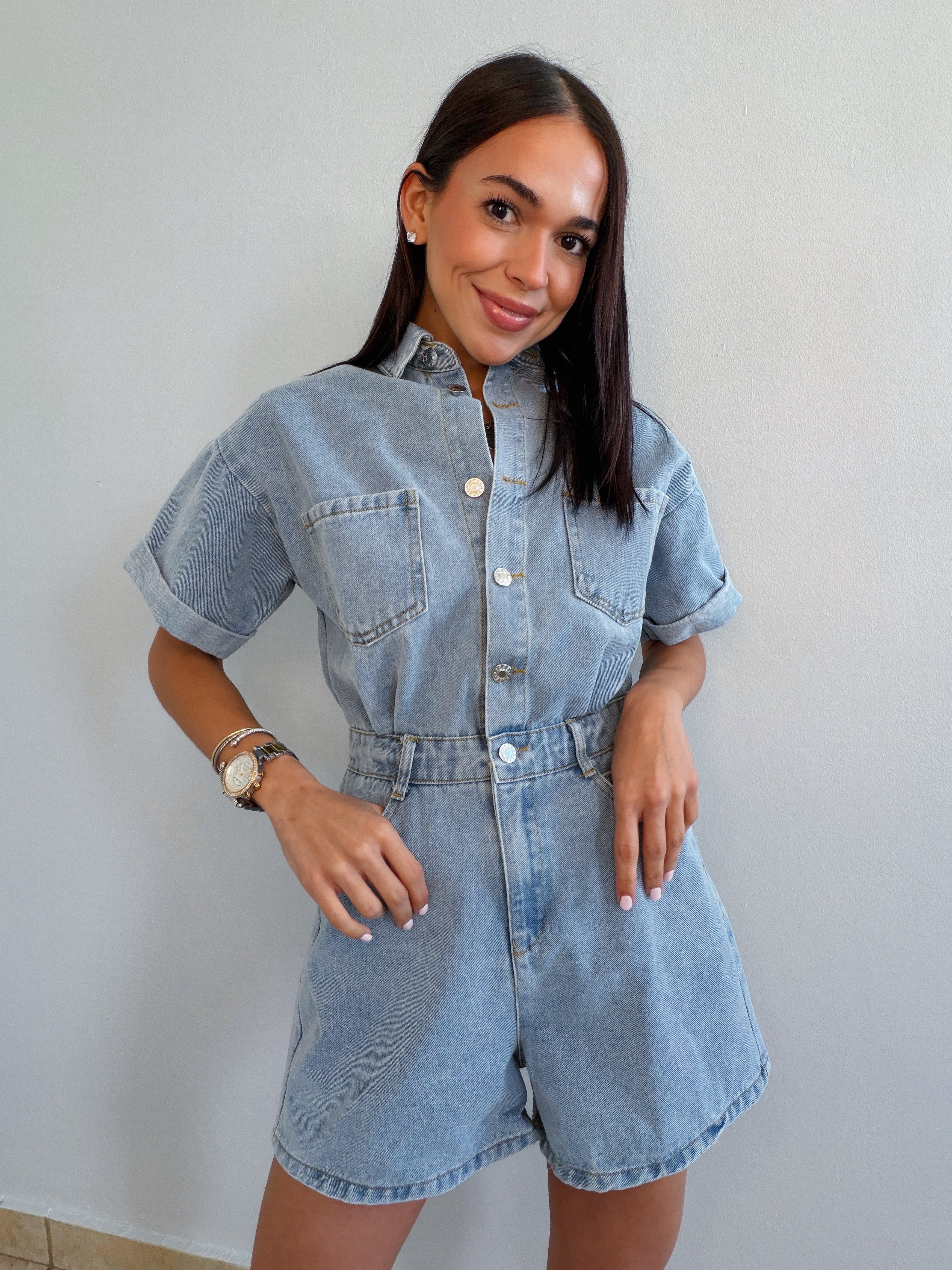 INELLI DENIM ROMPER IN LIGHT WASH