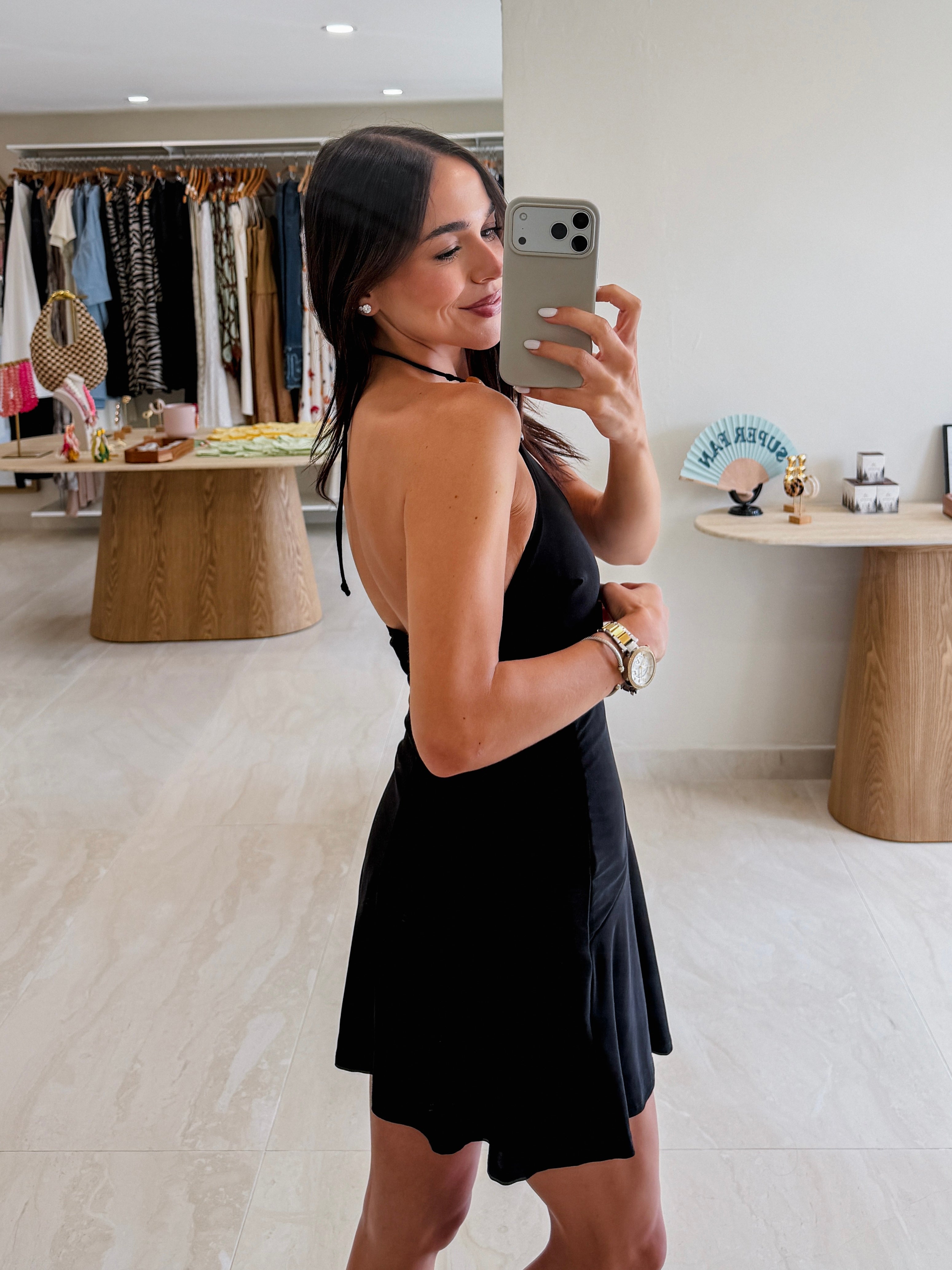 KATIANA BLACK SLINKY DRESS WITH BEAD DETAIL