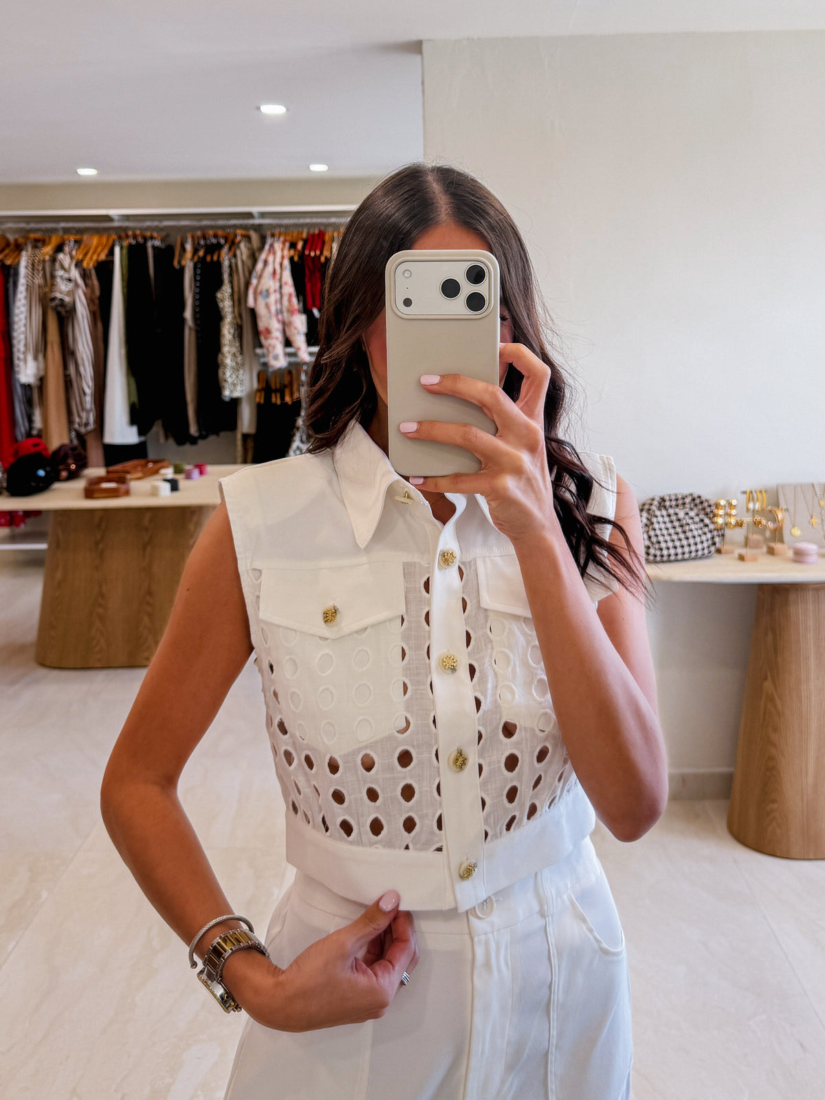 SARI WHITE EYELET TOP PANTS SET