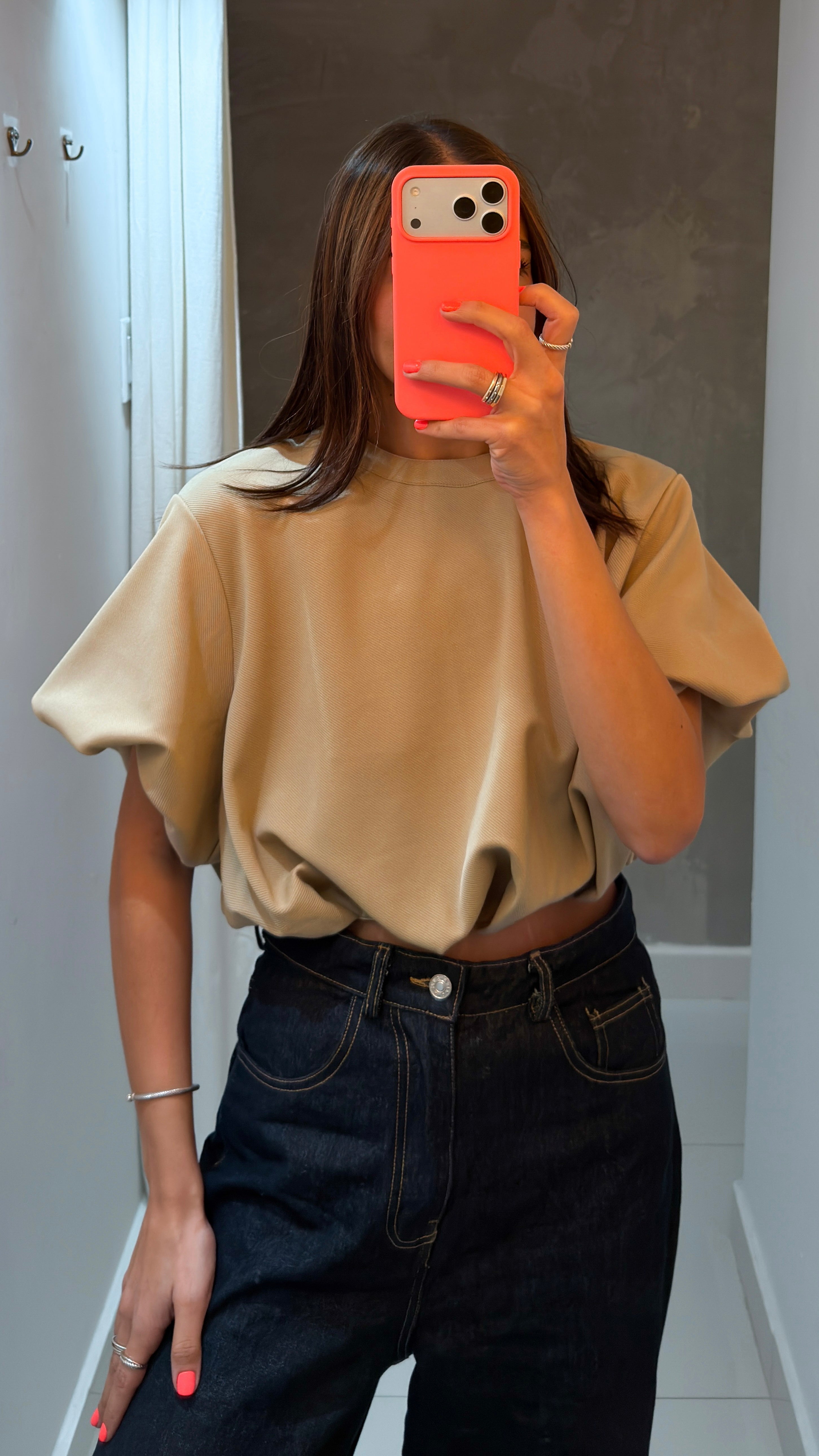 ISTELLA BUBBLE CROP TOP IN TAUPE