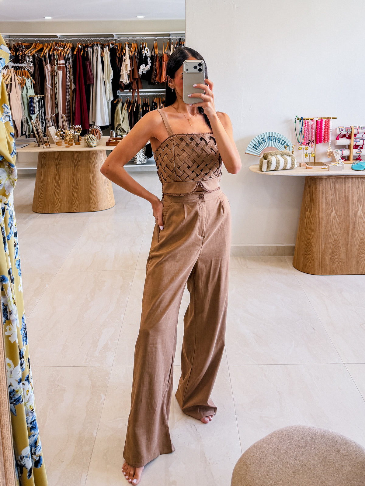 MITSY MOCHA SMOCK TOP AND PANTS SET